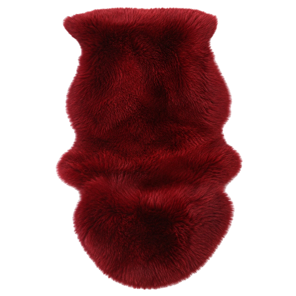 Burgundy genuine Australian long-wool sheepskin irregular rug on transparent background