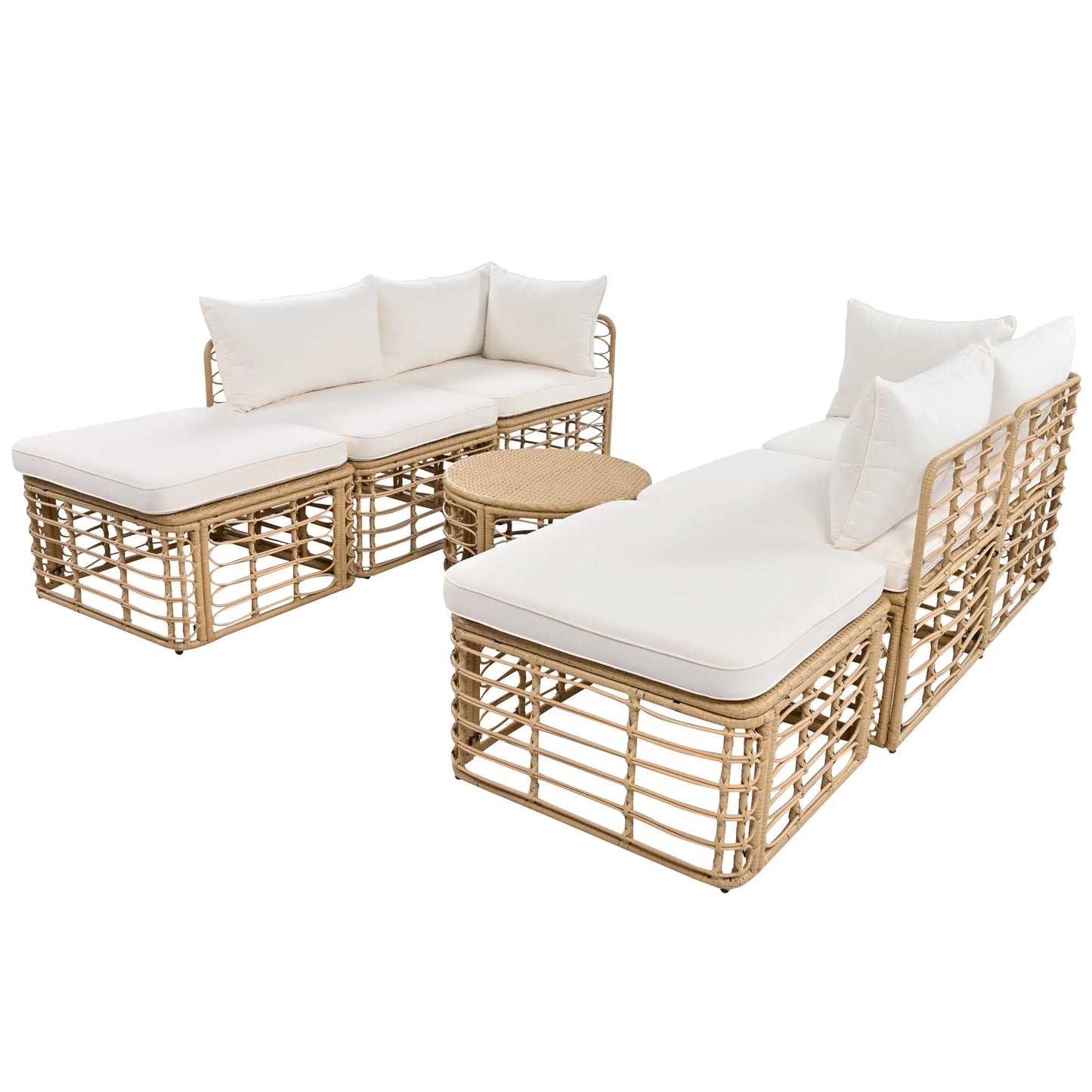 7 Pieces Outdoor Patio Furniture, All-Weather Rattan Sectional Sofa Set with Thick Cushions and Pillows, Freely Combined Conversation Sets for – view 11