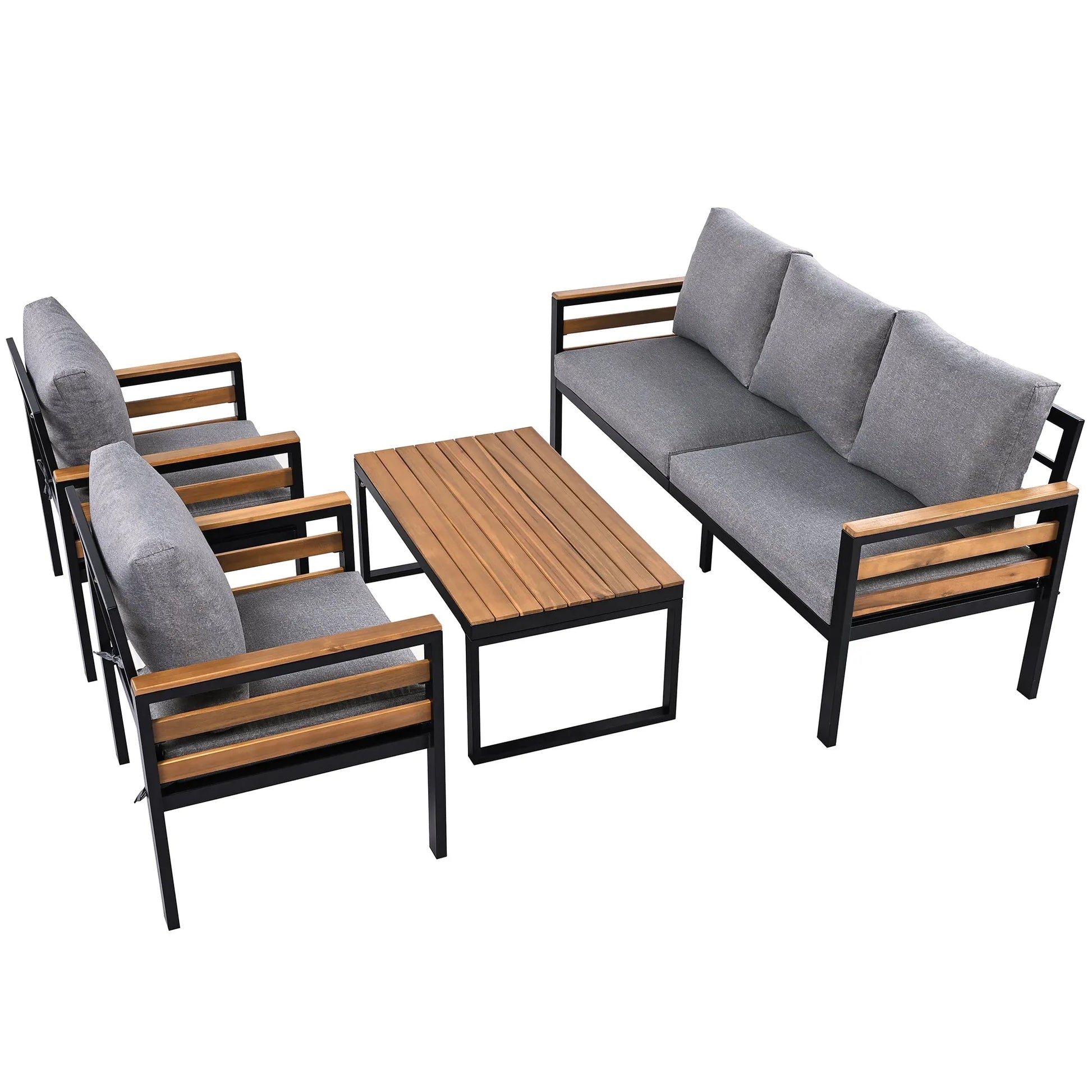 <Old SKU: N704G201246E> GO 4-Piece Outdoor Furniture Sofa Set for 5 People with Acacia Wood Armrests, Patio Conversation Set with Removable Cushion – view 11