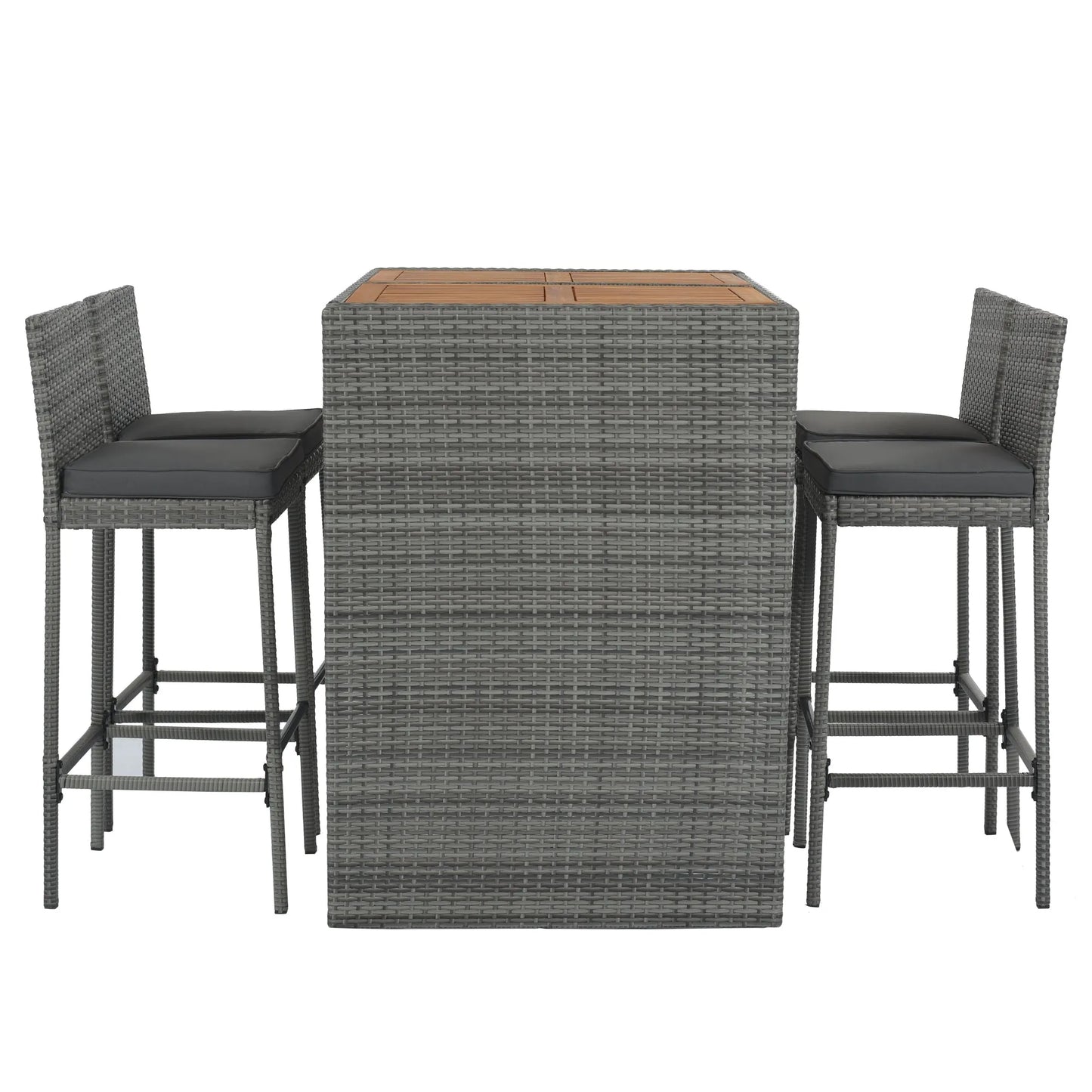<Old SKU: FG201216AAE> GO 5-pieces Outdoor Patio Wicker Bar Set, Bar Height Chairs With Non-Slip Feet And Fixed Rope, Removable Cushion, Acacia Wood – view 11