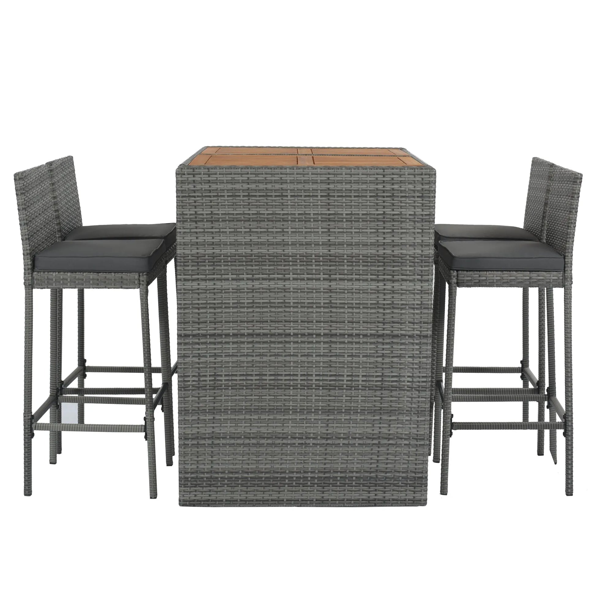 <Old SKU: FG201216AAE> GO 5-pieces Outdoor Patio Wicker Bar Set, Bar Height Chairs With Non-Slip Feet And Fixed Rope, Removable Cushion, Acacia Wood – view 11