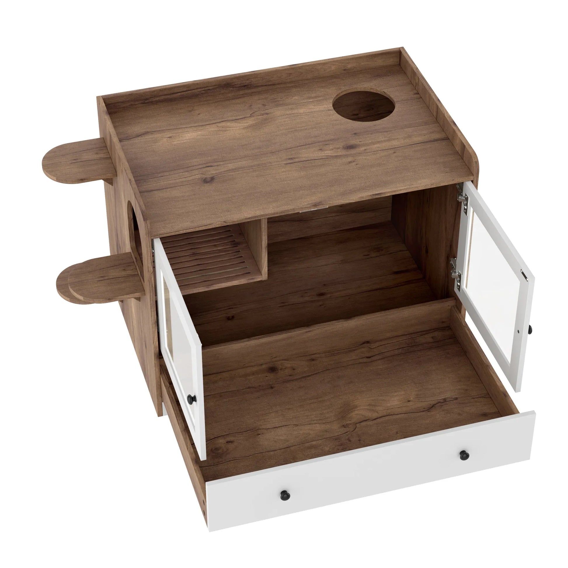 Cat Litter Box Enclosure, Hidden Cat Litter Box Furniture with Drawer and Stairs, Wooden Cat House Washroom for Bedroom,Cat Cabinet Side Table for – view 11
