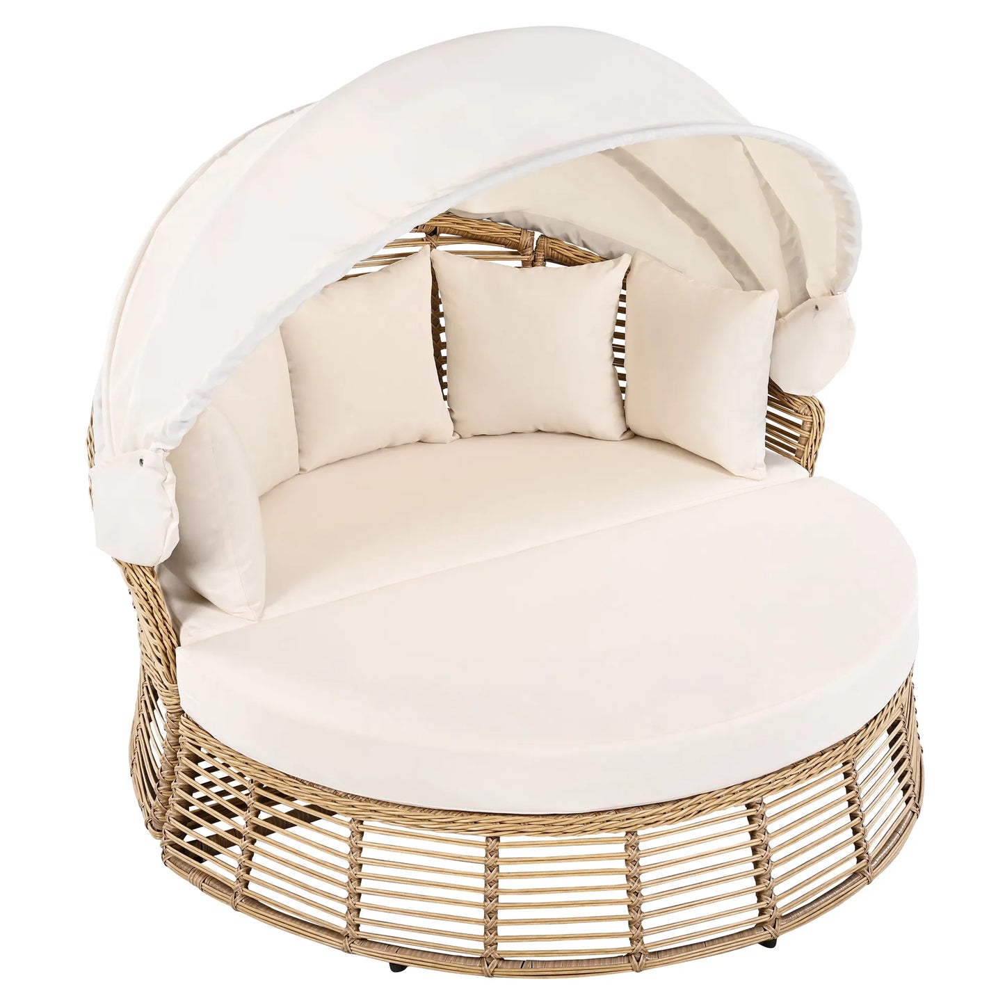 <Old SKU: N704G201243A> Outdoor Patio Rattan Round Daybed with Retractable Canopy, Wicker Furniture Round Poolside Sofa Sunbed with Removable – view 11