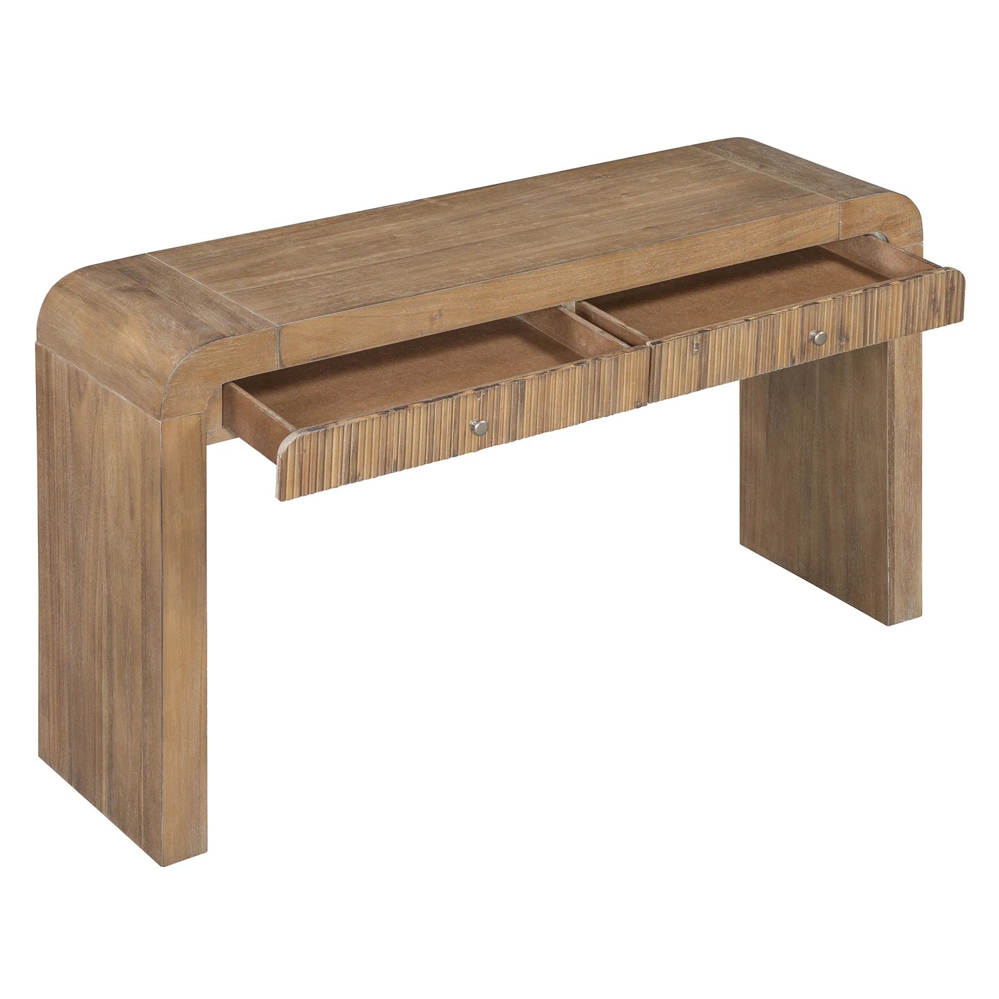 Rustic Console Table with Fluted Drawer Front, Entryway Table with Curved Corners & Thick Legs, Sturdy Sofa Table for Hallway & Living Room (Natural) – view 11