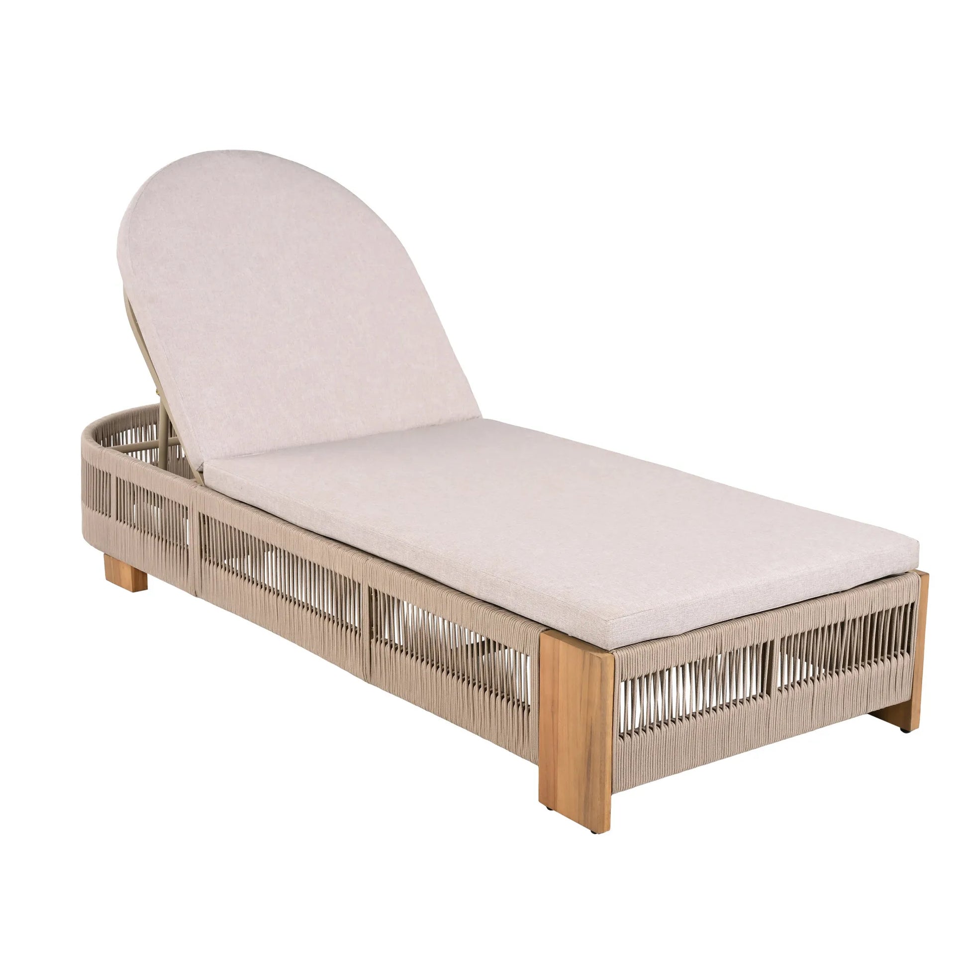 Outdoor Chaise Lounge Chair, Acacia wood Pool Chair with Adjustable Backrest and Cushion, Outdoor Lounge Chair for Beach, Yard, or Poolside (Beige – view 11