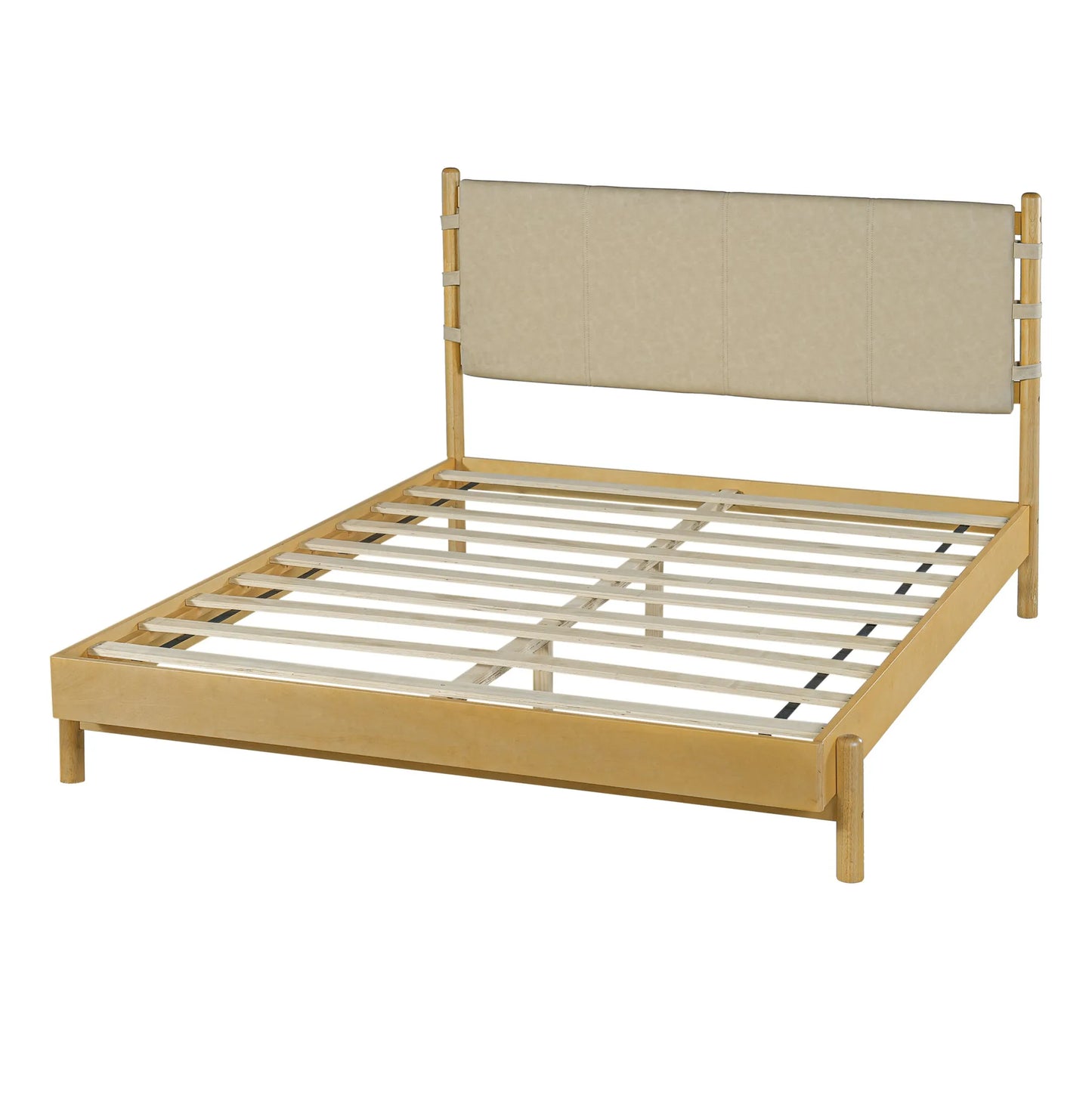 Modern Queen Bed Frame Set with 2 Nightstands, Beige Wood Platform Bed with Headboard and Matching Bedside Tables for Bedroom – view 11