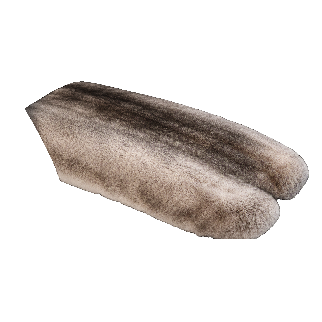 Natural Gray genuine Rex rabbit fur center console armrest pad on transparent background