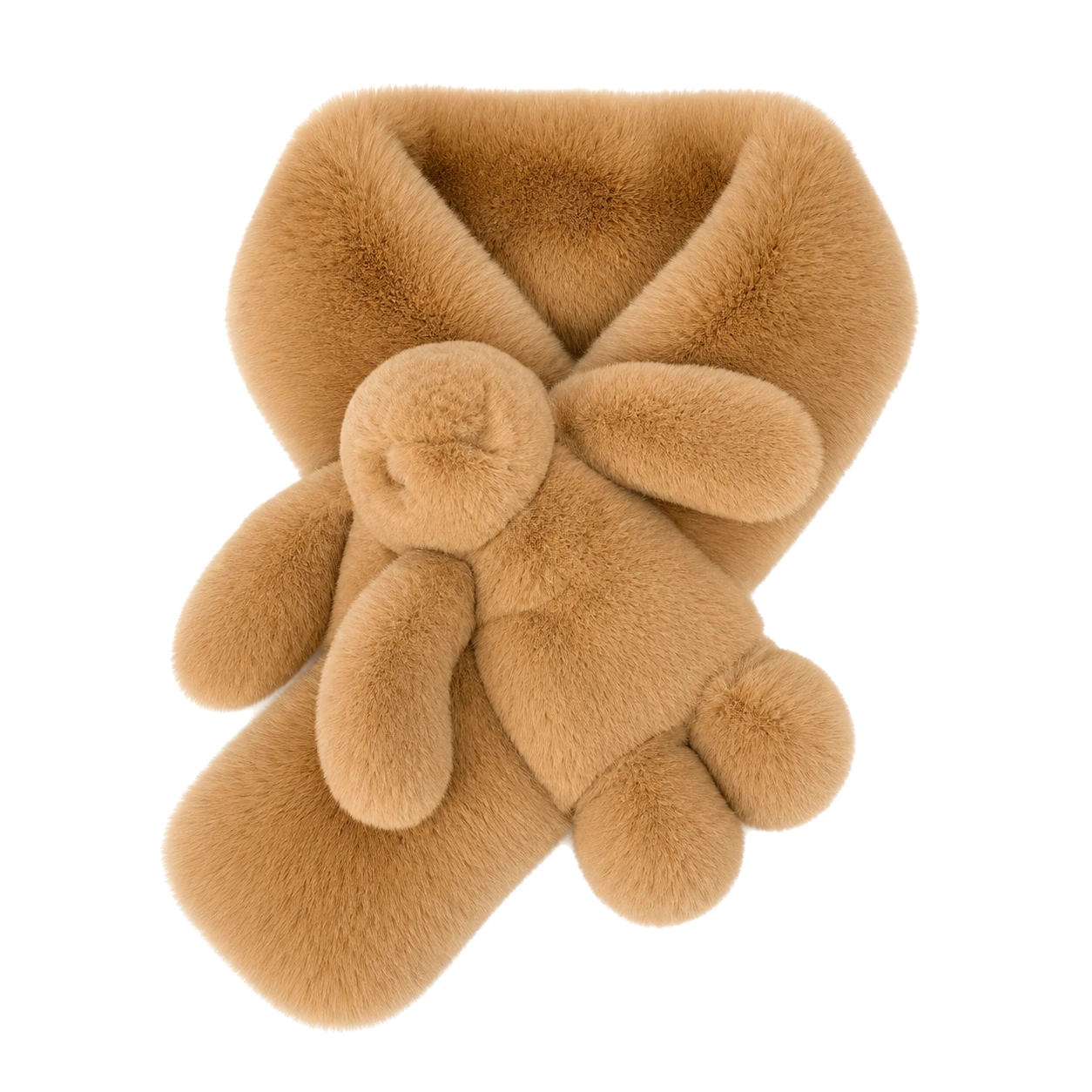Taupe Khaki genuine Rex rabbit fur bunny scarf double-sided finish on transparent background