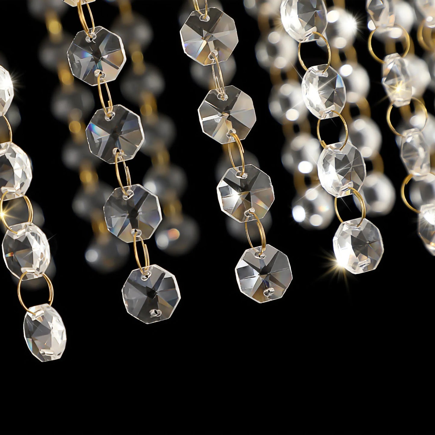 24' Modern Crystal Round Chandelier with Gold Finish, Elegant Pendant Light with Cascading Beads, for Dining Room, Living Room, or Foyer (No Bulbs) – view 11