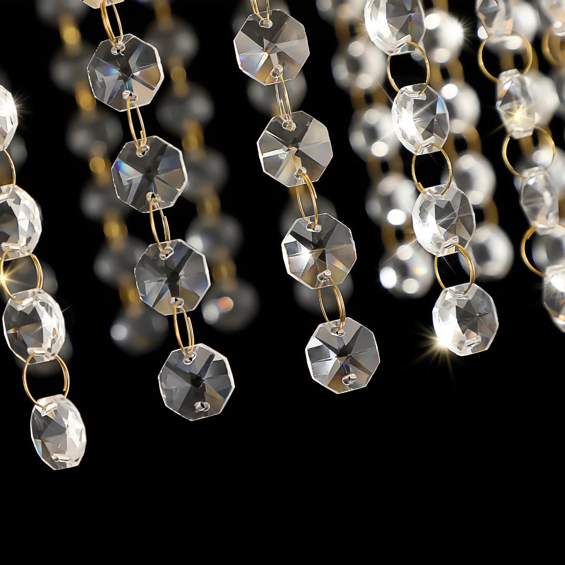 24' Modern Crystal Round Chandelier with Gold Finish, Elegant Pendant Light with Cascading Beads, for Dining Room, Living Room, or Foyer (No Bulbs) – view 11