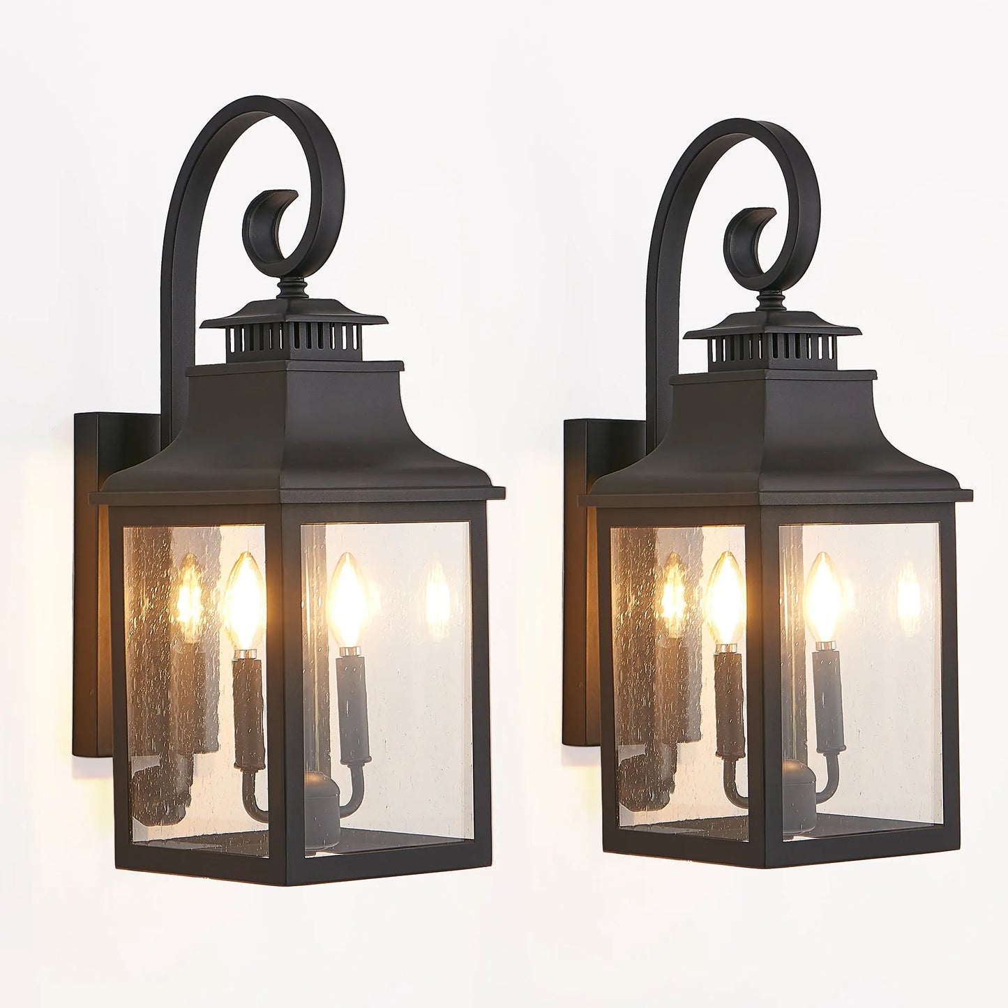 23'(H) 2-Pack Outdoor Wall Lantern Light – Vintage Black Metal Sconce with Clear Seeded Glass for Porch, Patio, and Garden (Bulb Not Included) – view 11
