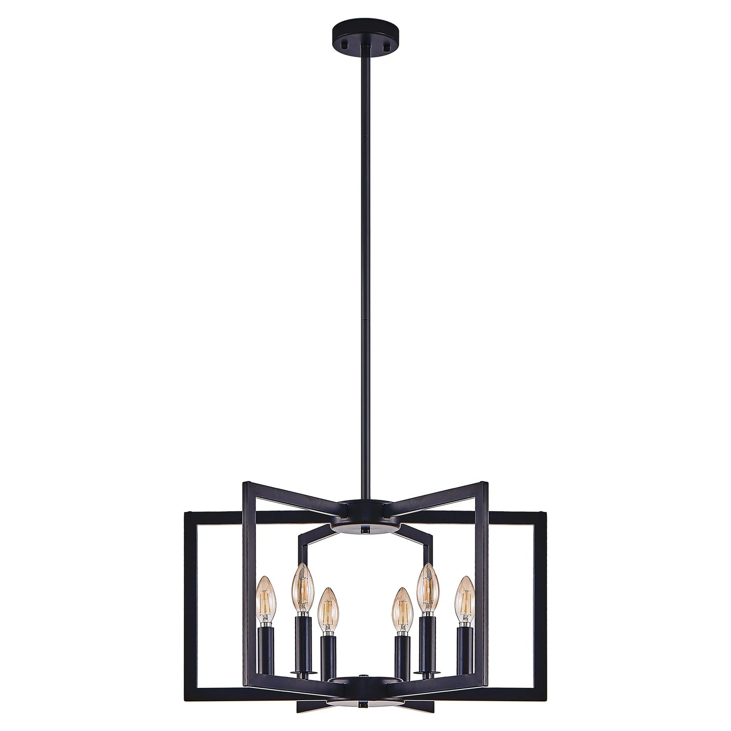 22' Modern Black Geometric 6-Light Chandelier – Industrial Metal Pendant Light Fixture for Living Room, Dining Room, or Kitchen (Bulb Not Included) – view 11