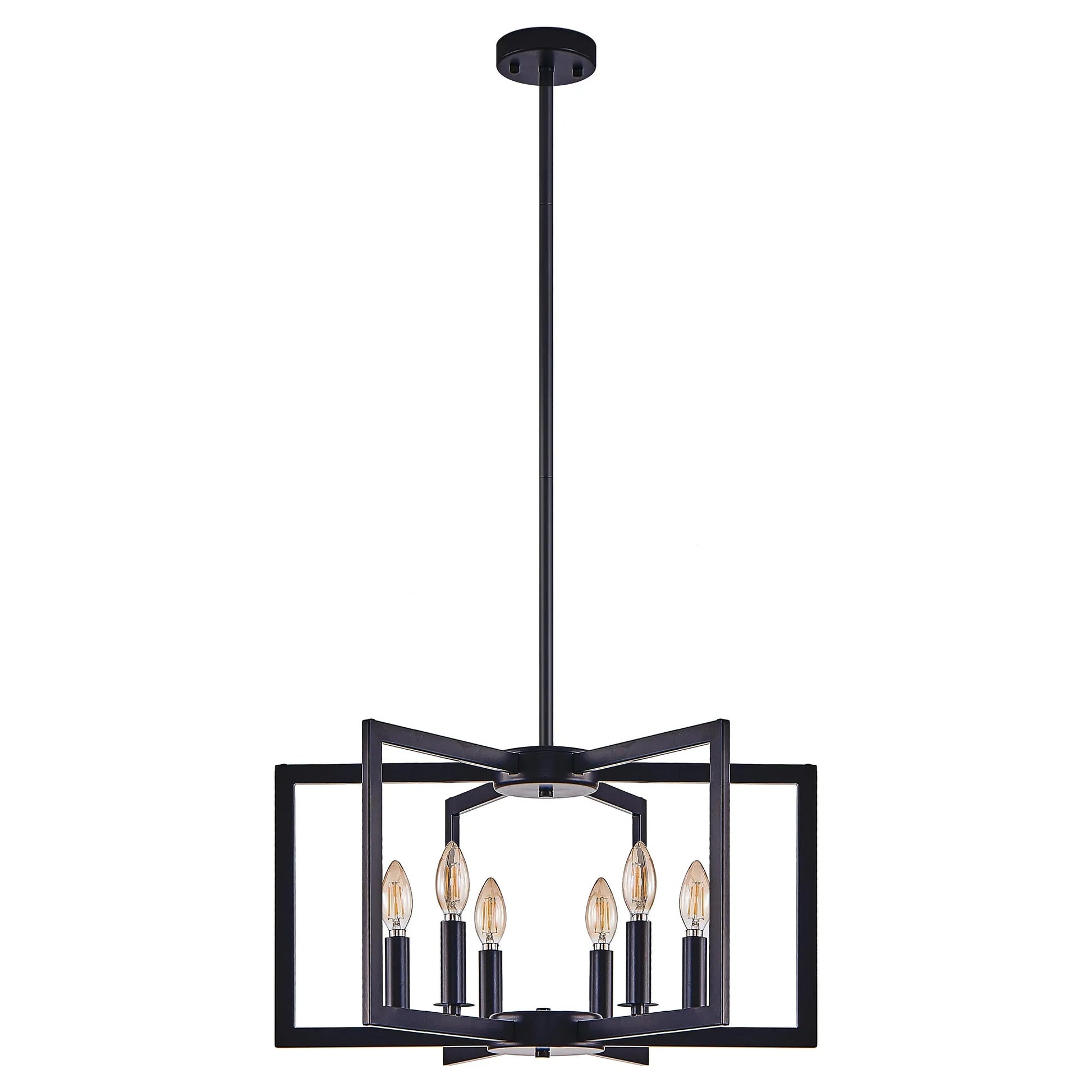 22' Modern Black Geometric 6-Light Chandelier – Industrial Metal Pendant Light Fixture for Living Room, Dining Room, or Kitchen (Bulb Not Included) – view 11