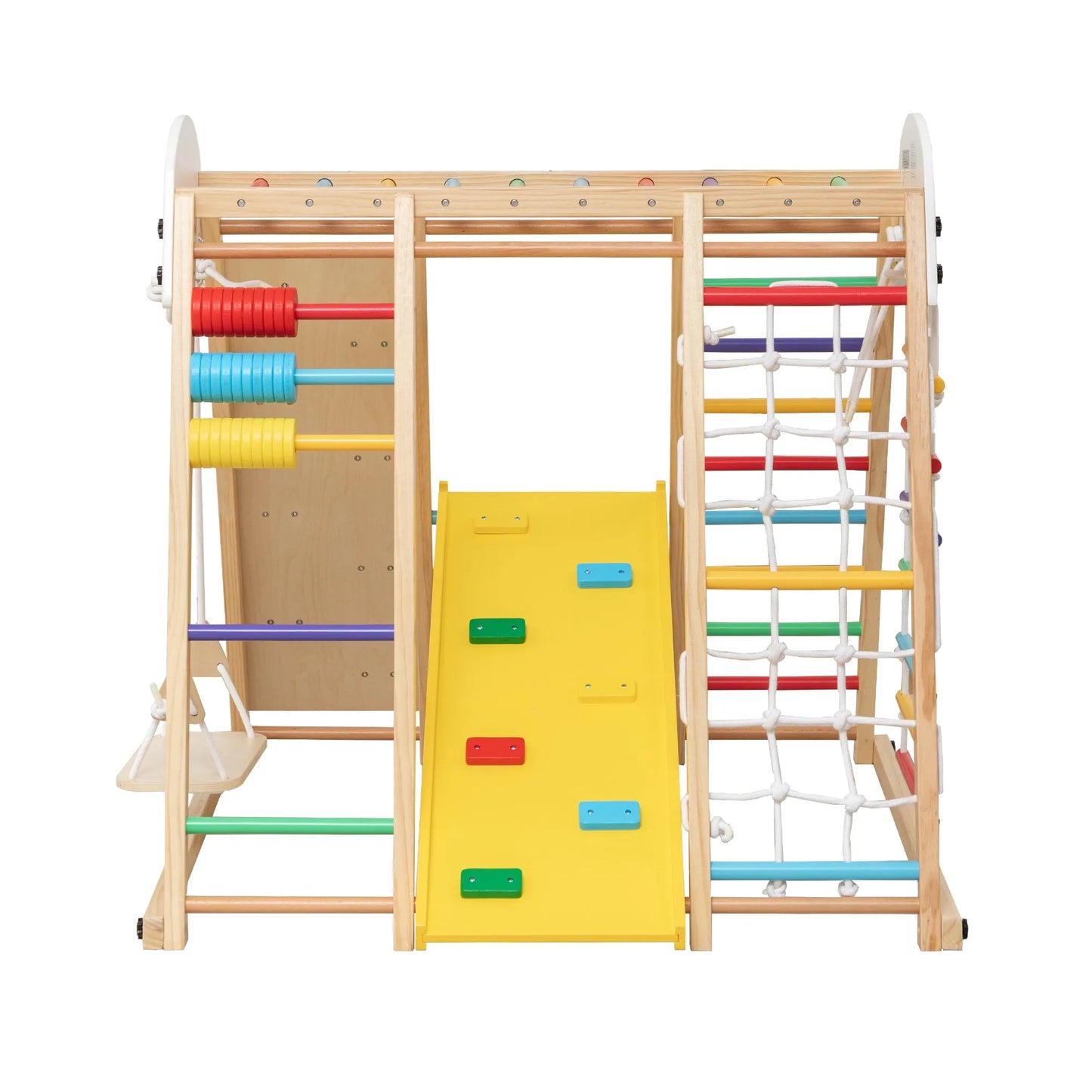 9-in-1 Foldable Kids Climbing Frame & Slide, Wooden Toddler Playground with Swing, Monkey Bars, Climbing Rock, Abacus Game – Indoor Outdoor Playset – view 11