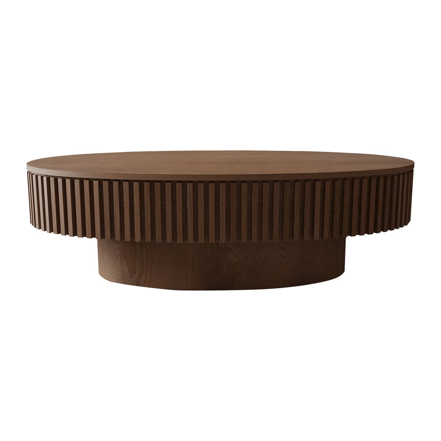 47'' Oval Coffee Table with Storage Solid Wood Veneered Modern Coffee Table Accent Tea Table for Living Room, Bedroom, Apartment or Office, Walnut – view 11