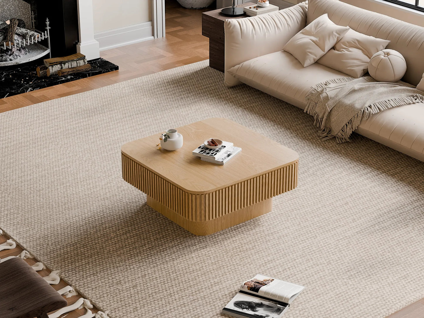 31.5'' Square Coffee Table with Storage Solid Wood Veneered Modern Coffee Table Accent Tea Table for Living Room, Bedroom, Apartment or Office – view 11