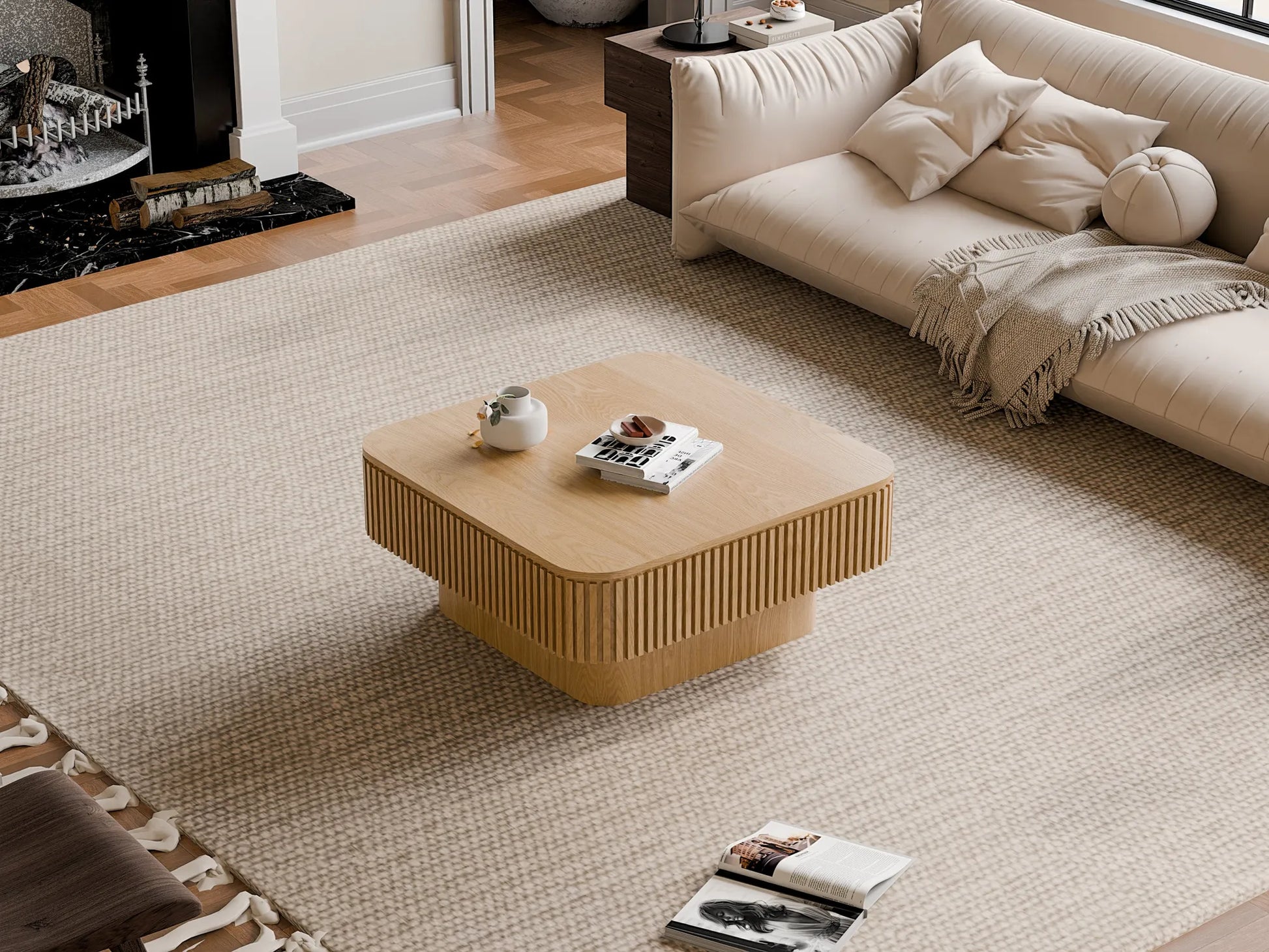 31.5'' Square Coffee Table with Storage Solid Wood Veneered Modern Coffee Table Accent Tea Table for Living Room, Bedroom, Apartment or Office – view 11
