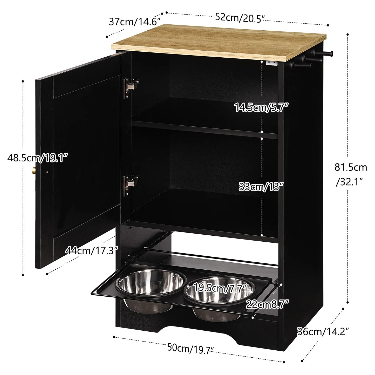 Feeding Station with 1 Storage Cabinets, Pet Feeding Station with 2 Elevated Dog Bowls, Side Hooks, Anti-tip Kit, Hidden Pet Feeder Station for – view 11