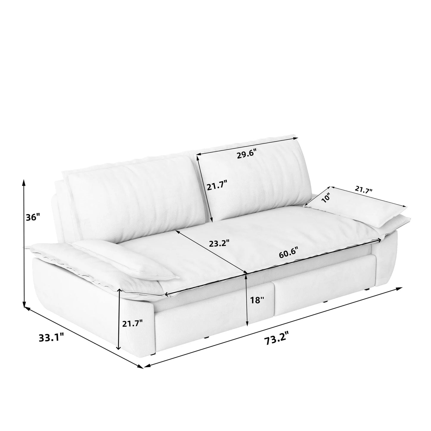 73.2'Queen Pull Out Sofa Bed,3-in-1 Convertible Sleeper Sofa,Multi-Functional Velvet Loveseat Bed,Beige/White – view 11