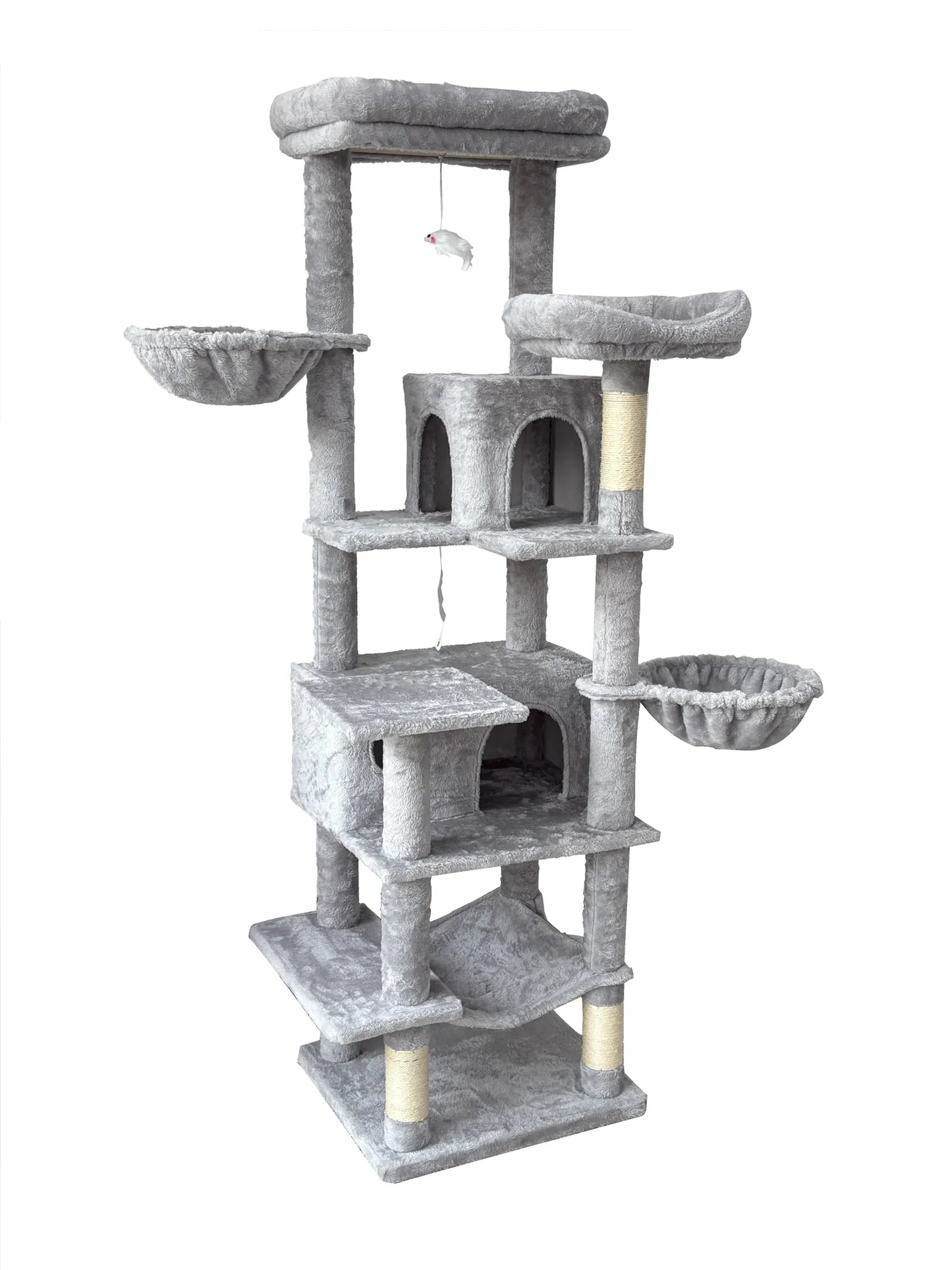 68in Tall Multi-Level Green Cat Tree with Hammocks, Hanging Basket, Cat Cave, Removeable Cushion, Scratching Posts - Plush Cat Tower for Indoor Cats – view 11