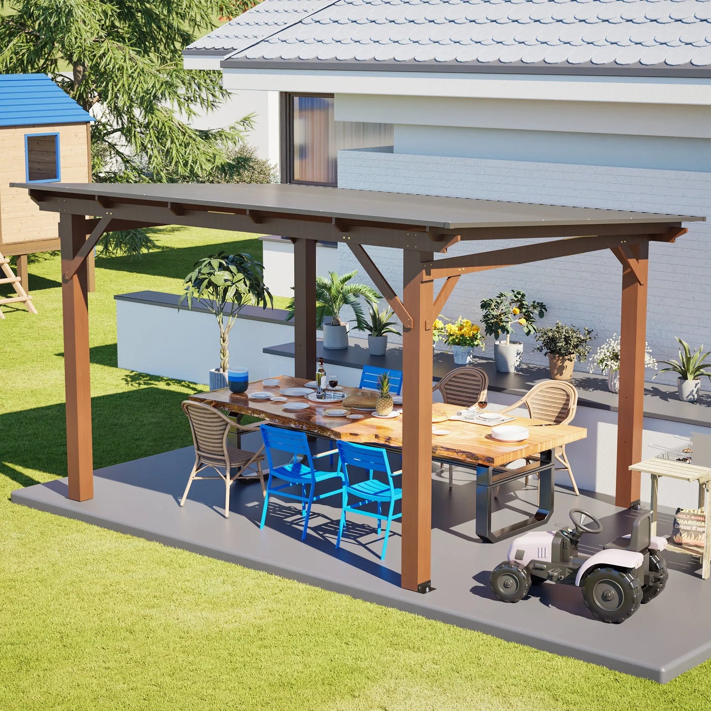 13x10ft Wooden Garden Gazebo with Metal Roof, Spacious Outdoor Patio Shade Structure for Backyard & Garden – view 11