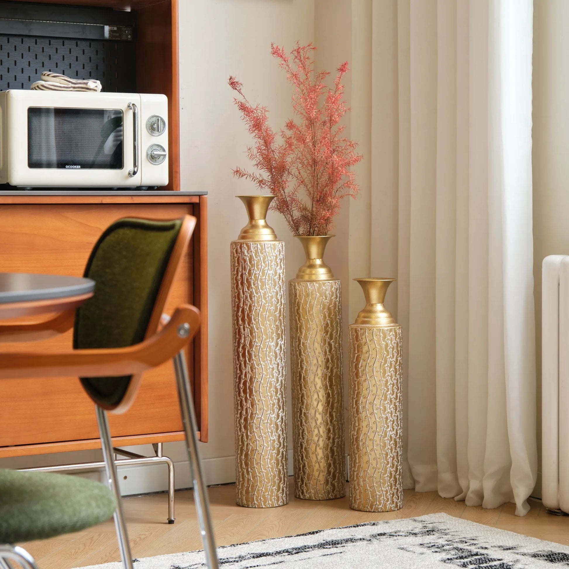 Metal Decorative Vases High Distress Metal Center Vases with Growing Vine Patterns, Set Of 3 Vases for Home Decoration 34', 29', 25'H, Gold – view 11