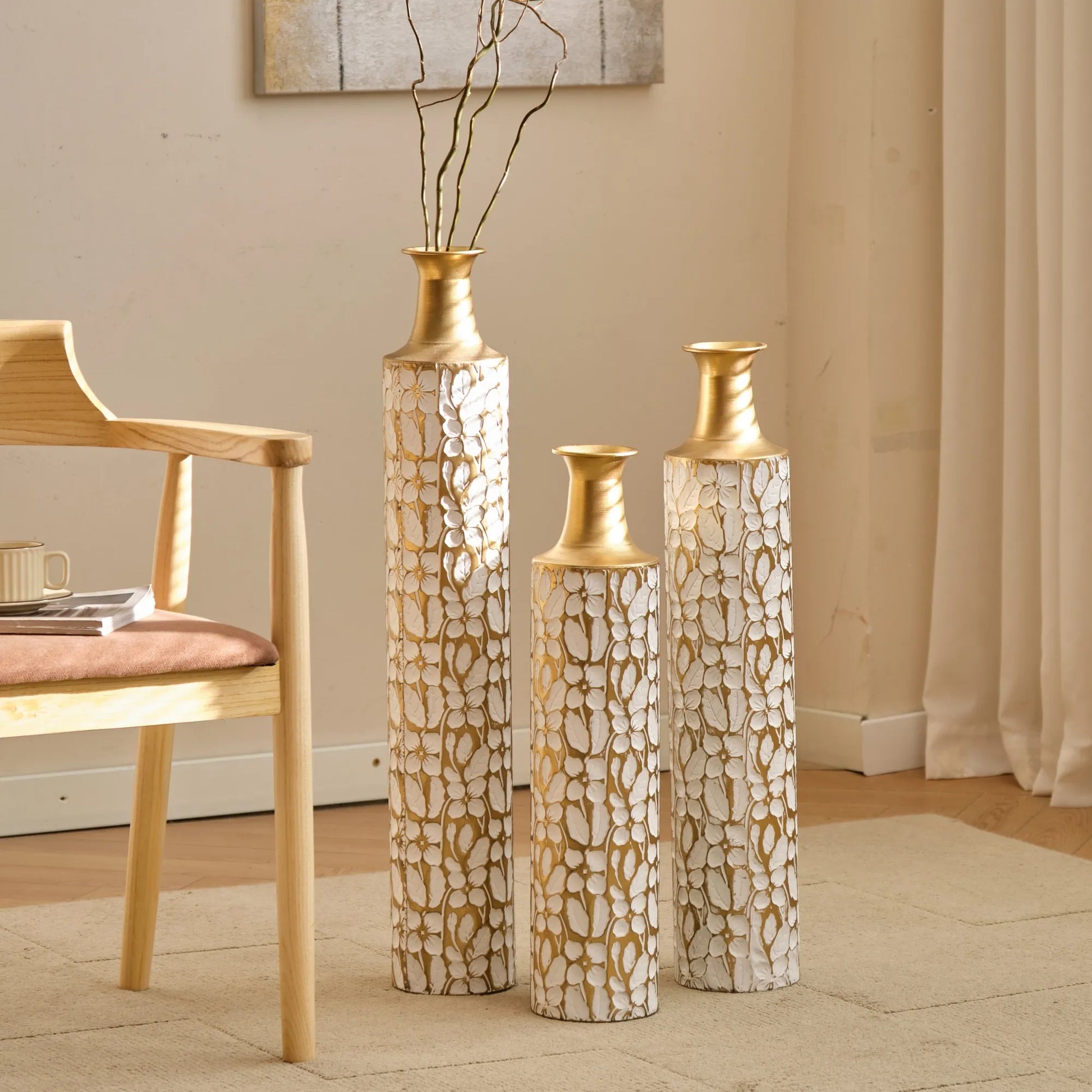Floor Vases Gold Large Vases - 32/28/24-Inch Decorative High Vases Set of 3 for Home Décor Vintage Large Vases Representing Twigs, Twigs Dried – view 11