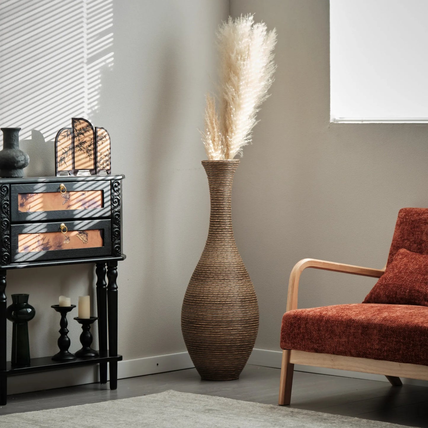 39-inch Tall Artificial Rattan Floor Vase in Elegant Beige - Statement Piece for Living Room Décor, Entryway, or Hallway - Versatile Home Accent for – view 11
