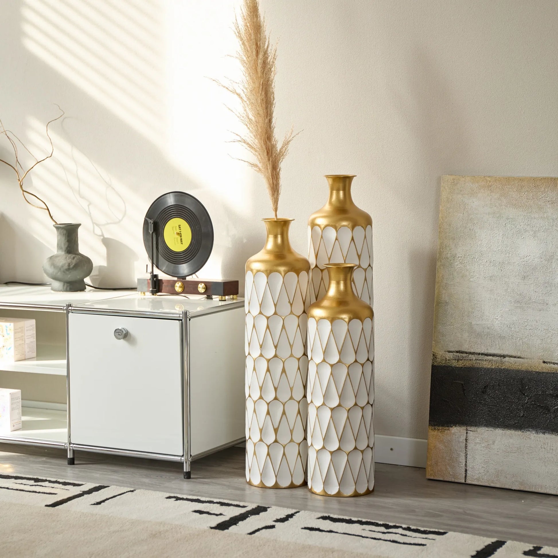 Floor Metal Vase Modern Style Decoration Home Droplet Shaped White Metal Vase 3-piece Set Gorgeous Home Decoration Large Glazed Metal Vase – view 11