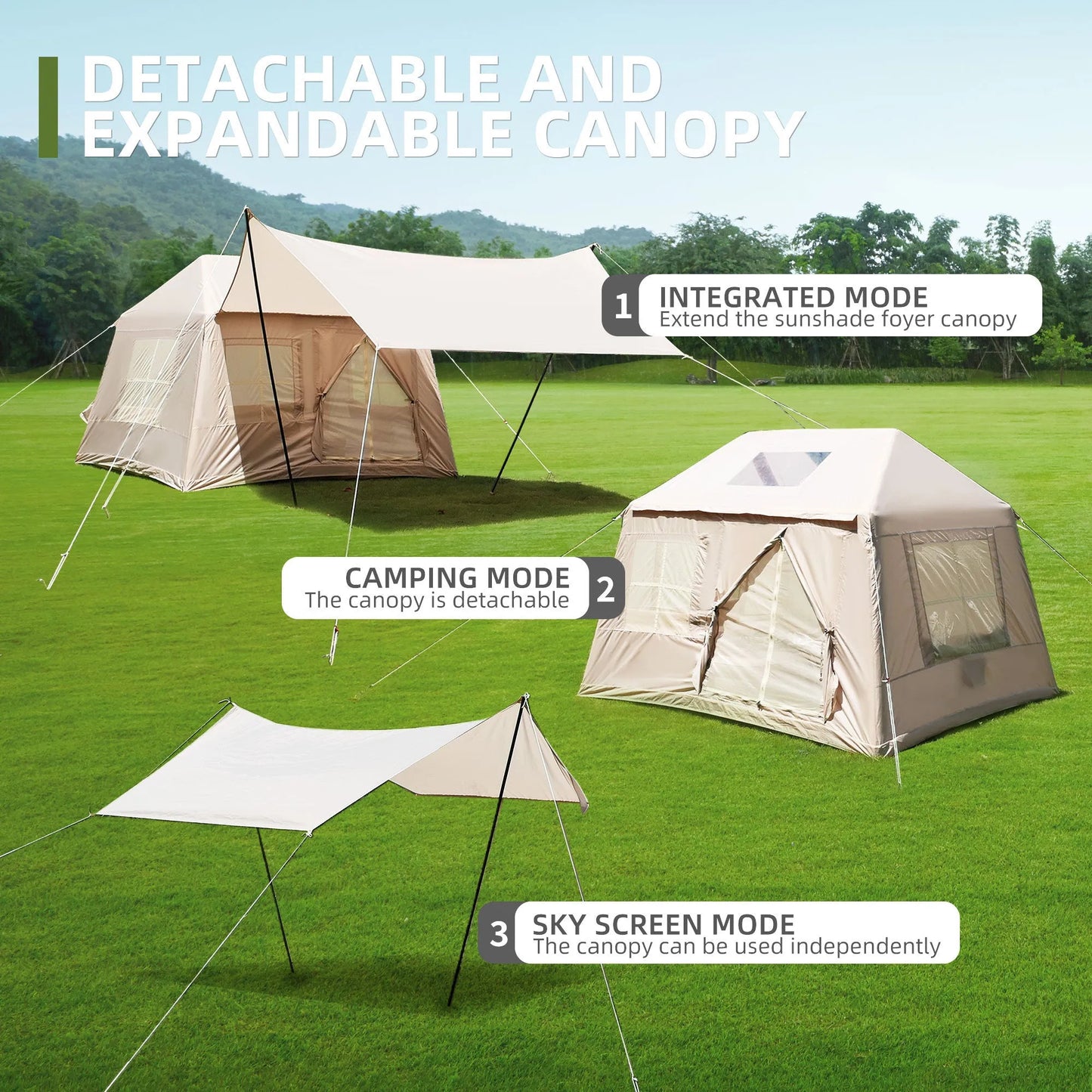 5.72m² Inflatable Camping Tent, Easy Setup 4 Season Windproof Glamping Tent with Mesh Windows & Pump, Outdoor Cotton Tent – view 11