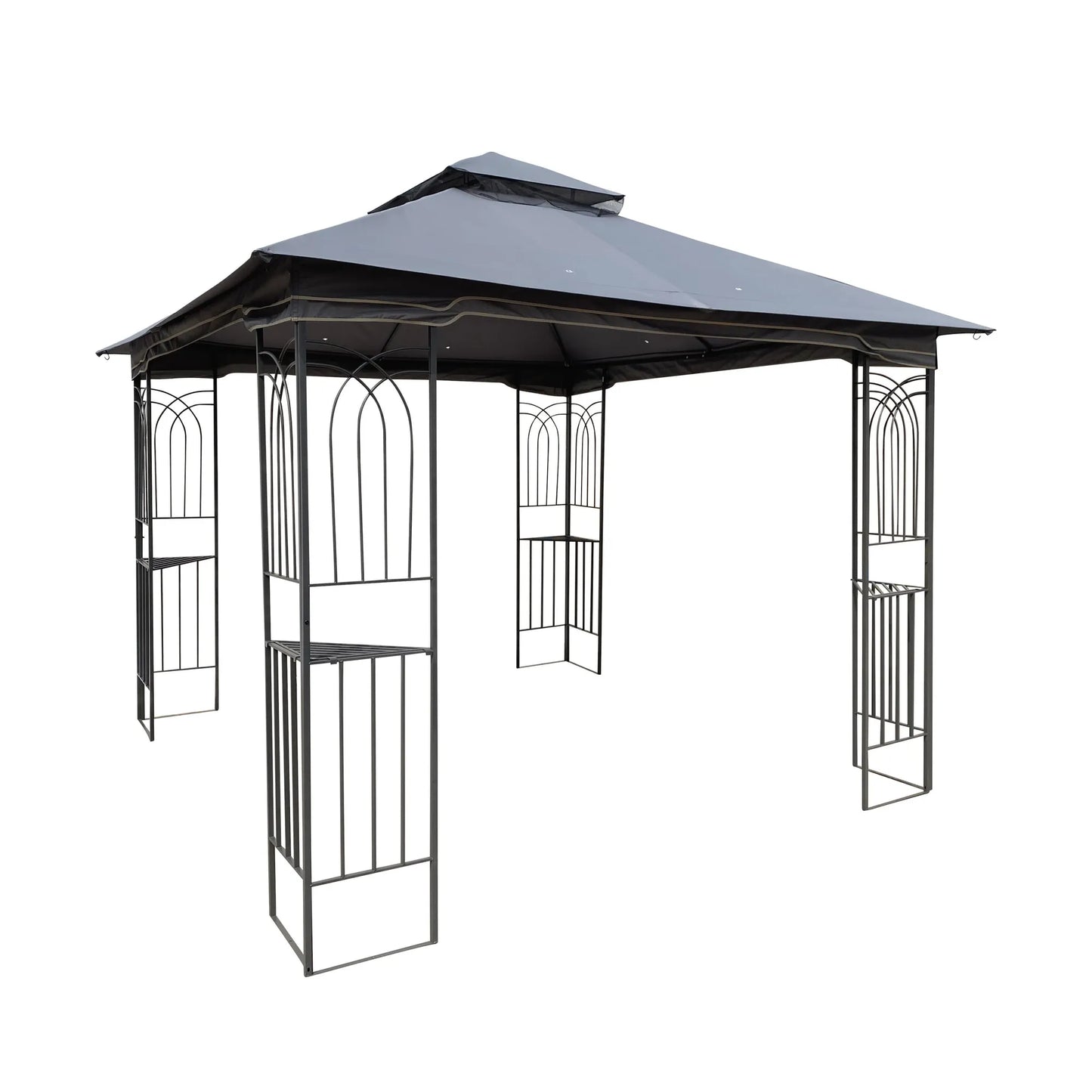 10 x 10 ft Patio Gazebo Tent with Ventilated Double Roof and Mosquito Net, Gray Canopy for Backyard or Garden – view 11
