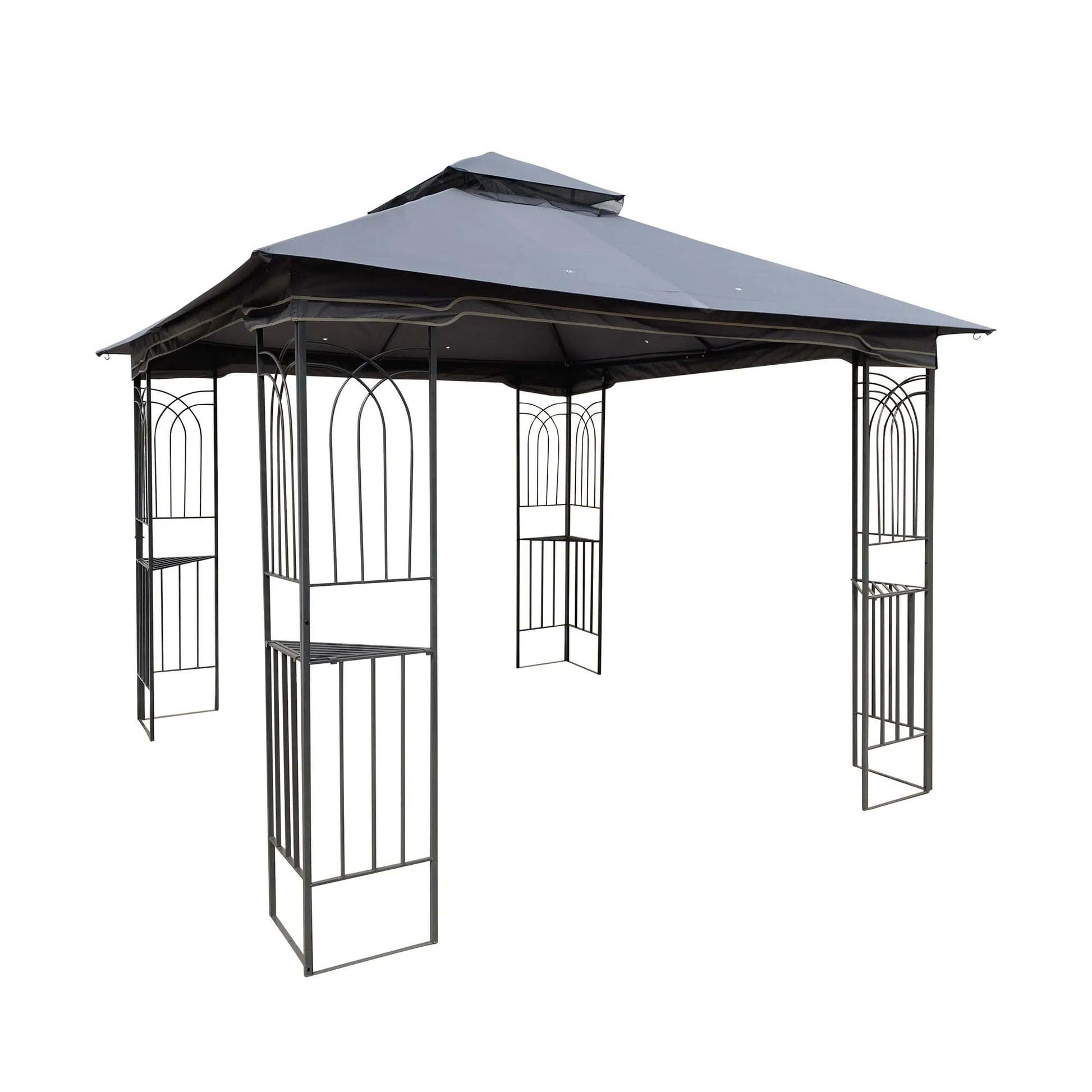 10 x 10 ft Patio Gazebo Tent with Ventilated Double Roof and Mosquito Net, Gray Canopy for Backyard or Garden – view 11