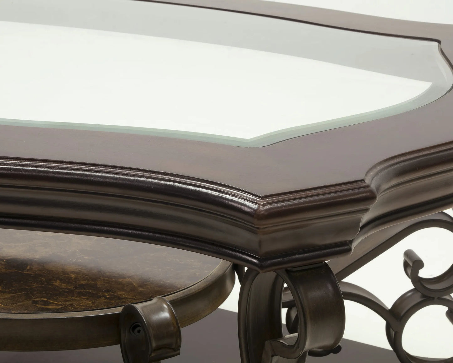 Cocktail Table, Glass table top, MDF W/marble paper middle shelf, powder coat finish metal legs. (52'Lx32'Wx20.3'H) – view 11