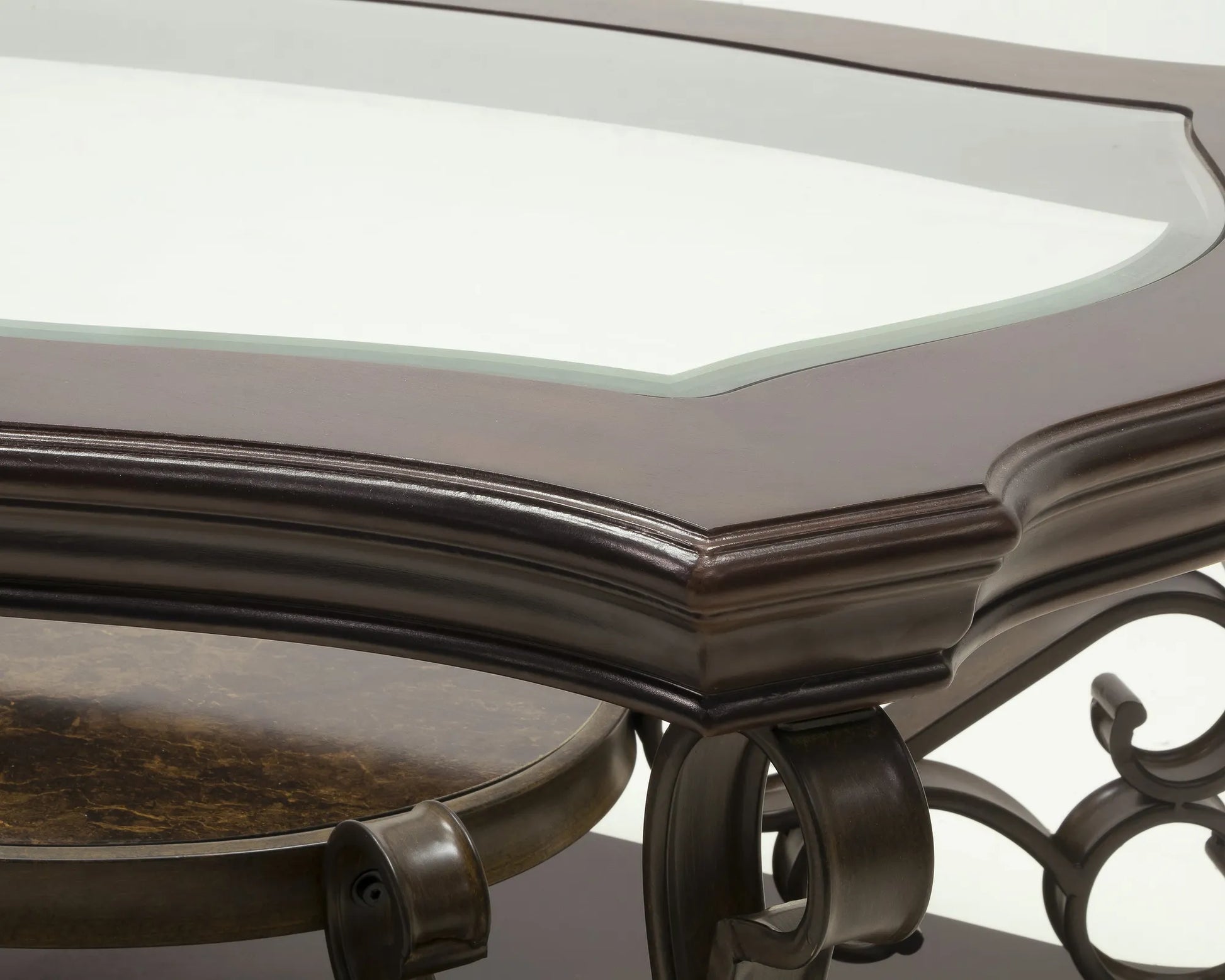 Cocktail Table, Glass table top, MDF W/marble paper middle shelf, powder coat finish metal legs. (52'Lx32'Wx20.3'H) – view 11