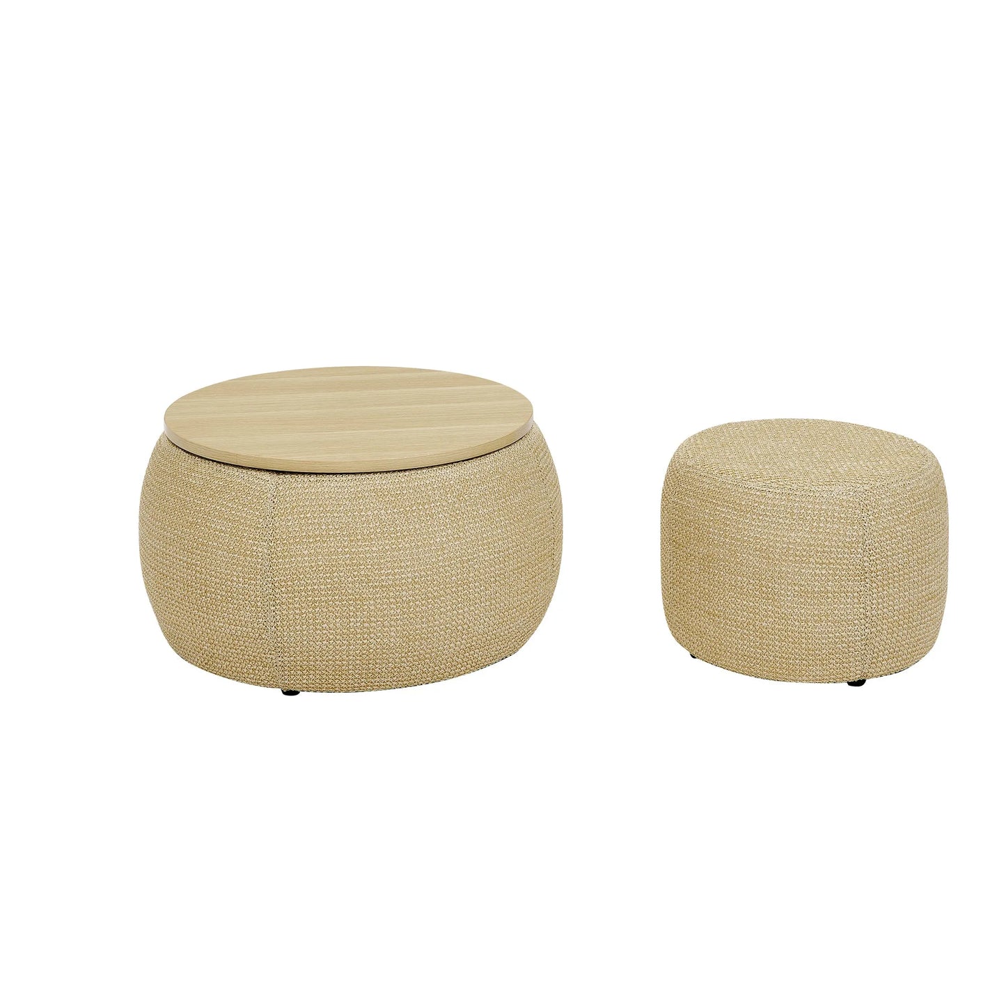 Woven Rattan Fabric Round Storage Ottoman with 2-in-1 Function as End Table and Ottoman, Dark Yellow, 25'x25'x14.7' – view 11