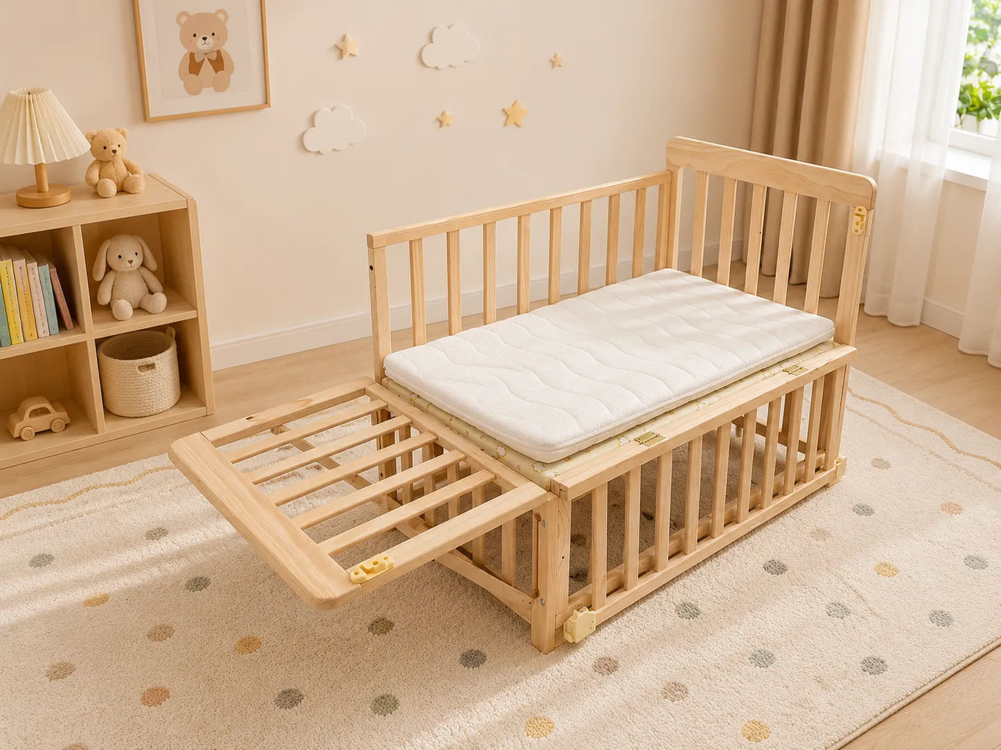 Solid Wood Baby Bassinets Wooden Bedside Bassinet Portable Extendable Mini Baby Crib 3 Adjustable Heights with Mattress for Newborns – view 11