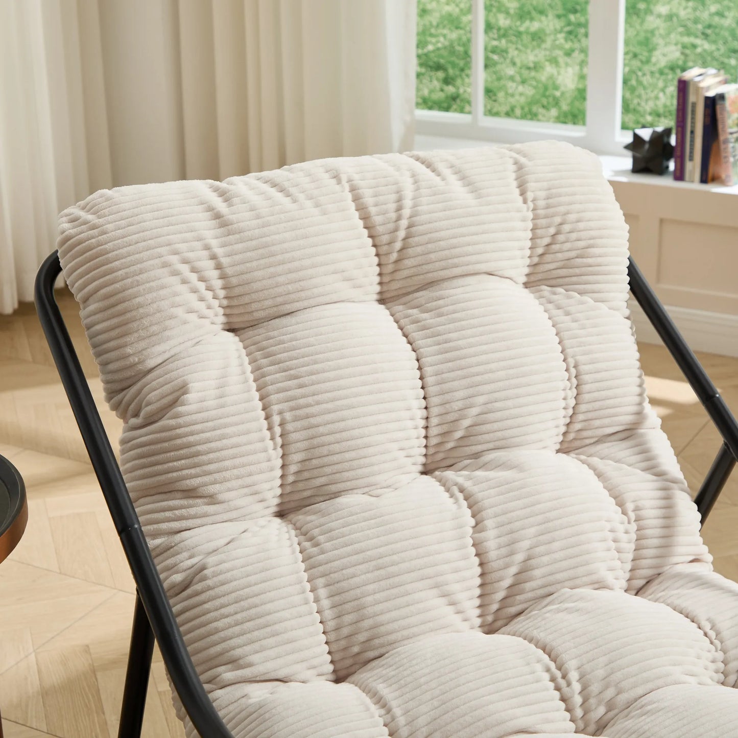 Outdoor Rocking Chair, Comfy Cushion, with Soft Thick Cushion,for Living Room, Bedroom, Reading Room, Black Frame with White Cushion – view 11