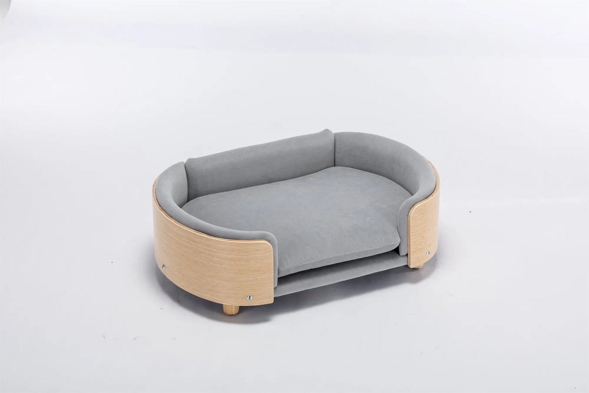 Scandinavian style Elevated Dog Bed Pet Sofa With Solid Wood legs and Bent Wood Back, Velvet Cushion,Mid Size Light Grey – view 11