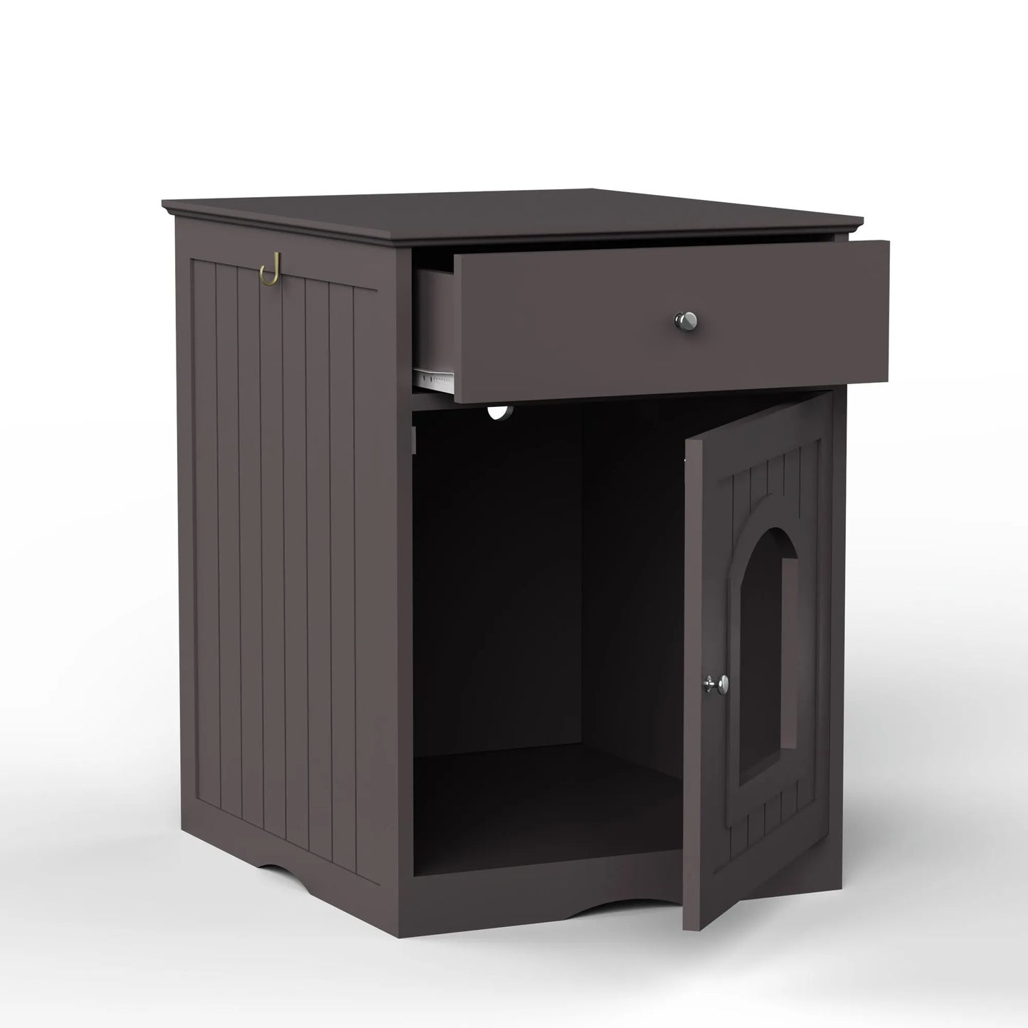 Brown Wooden Pet House Cat Litter Box Enclosure with Drawer, Side Table, Indoor Pet Crate, Cat Home Nightstand – view 11