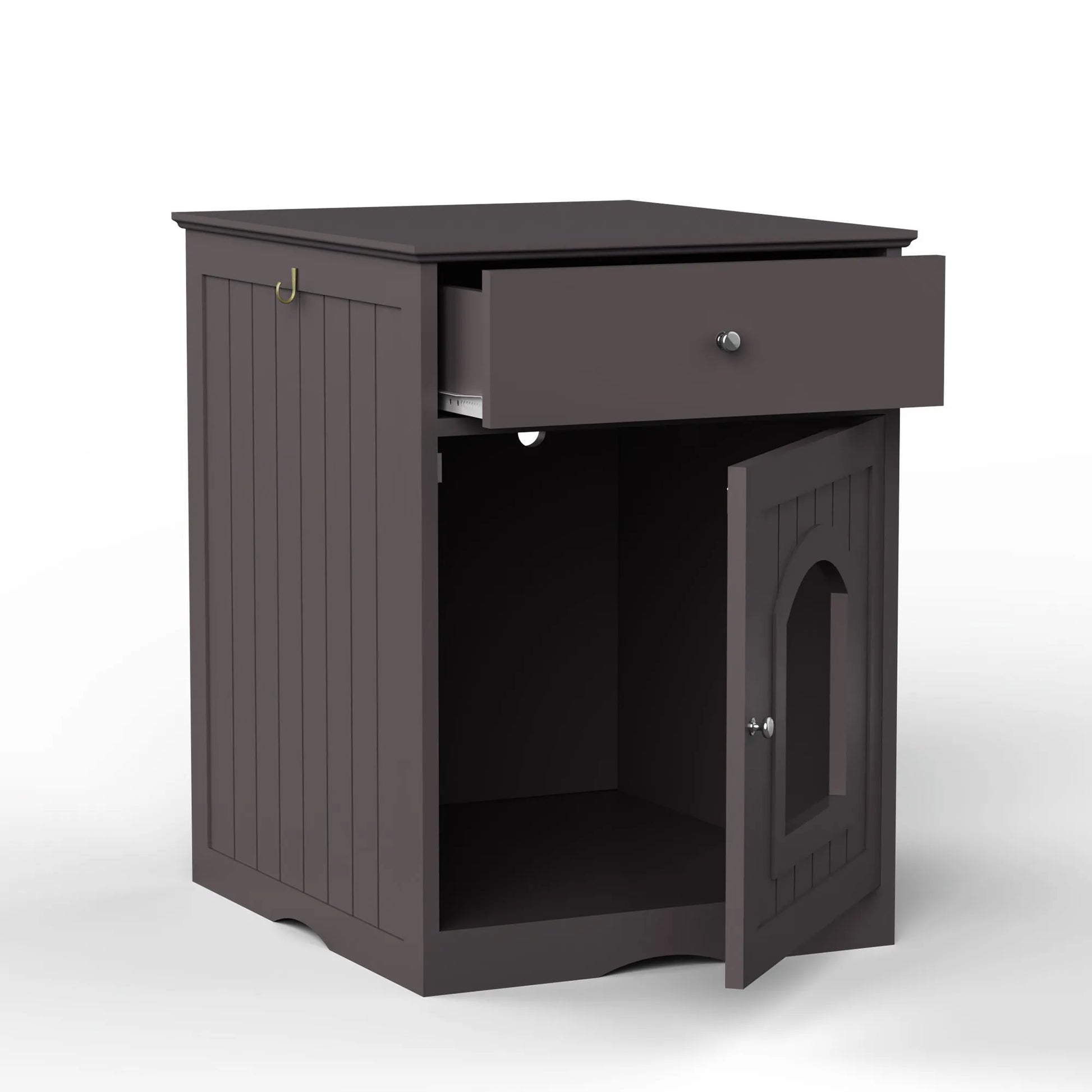 Brown Wooden Pet House Cat Litter Box Enclosure with Drawer, Side Table, Indoor Pet Crate, Cat Home Nightstand – view 11