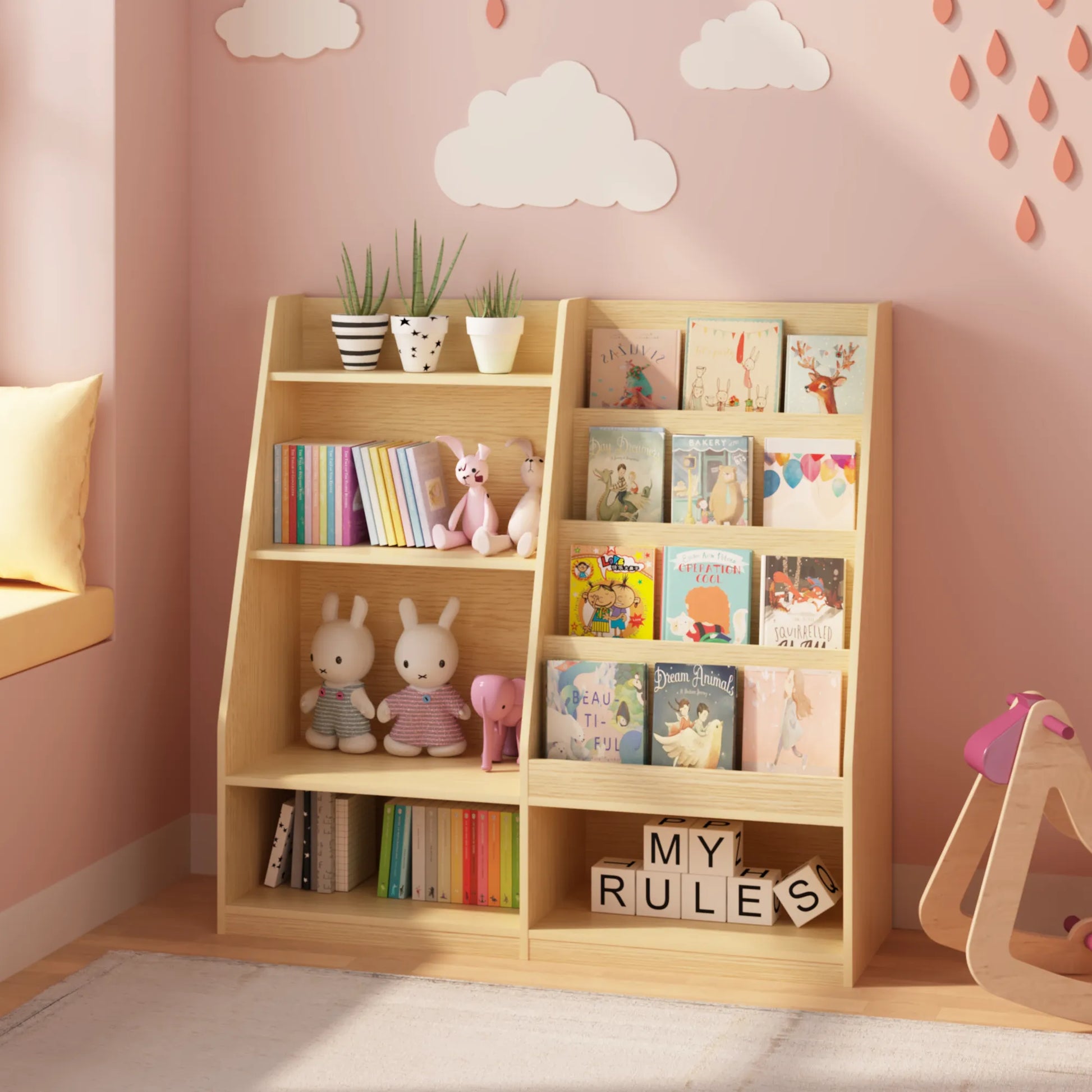 Kids Bookshelf and Toy Storage Organizer, Multifunctional 4 Tier Wooden Kids Book Shelf with Bookcase Display Stand in Kids Room Playroom Nursery for – view 11