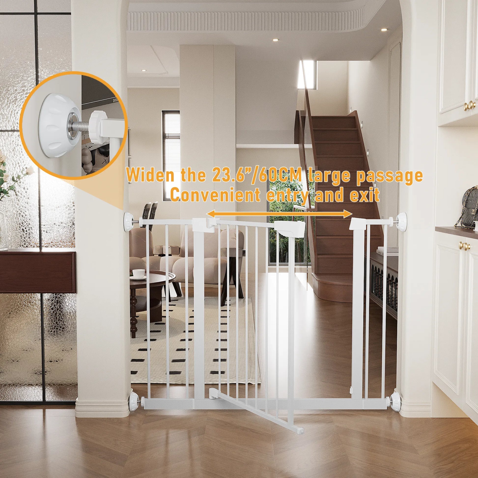 29.5-45.3' Wide Baby Gate with wall protector for Stairs, Dog Gate Indoor for Doorways, No Drilling Pressure Mounted Pet Gates for Kids, Easy Walk – view 11