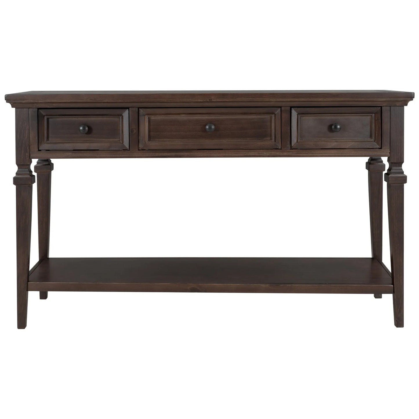 Classic Retro Style Console Table with Three Top Drawers and Open Style Bottom Shelf, Easy Assembly (Espresso) – view 11