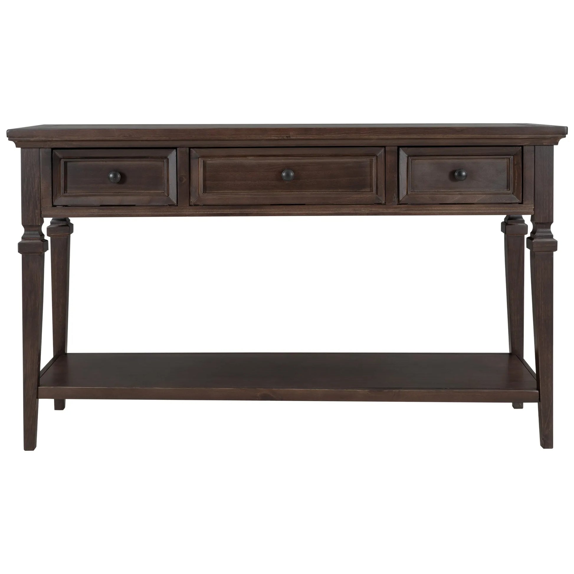 Classic Retro Style Console Table with Three Top Drawers and Open Style Bottom Shelf, Easy Assembly (Espresso) – view 11