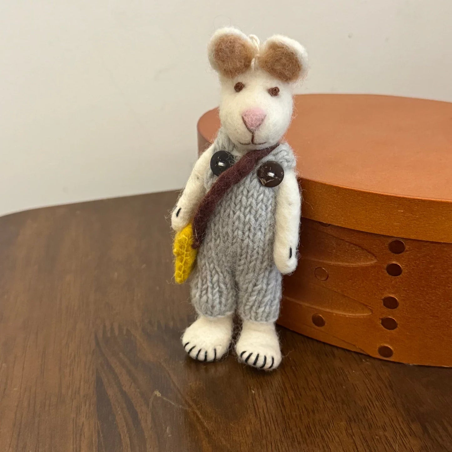 Light Brown Rabbit in Overalls handmade wool felt bag charm and keychain