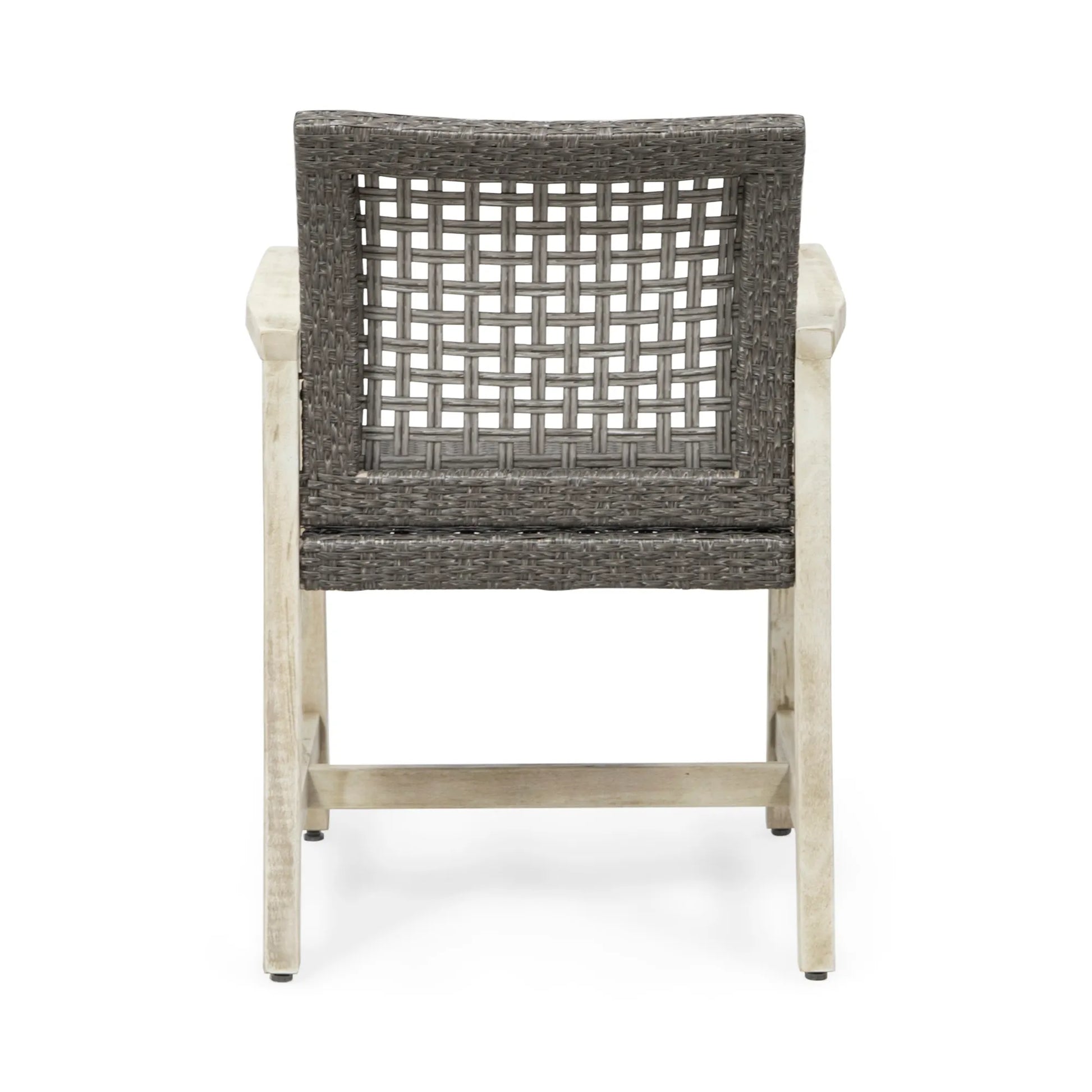 Outdoor Dining Chair Set of 2, Light Grey Wash Acacia Wood Frame and Mix Black PE Rattan Wicker – view 12