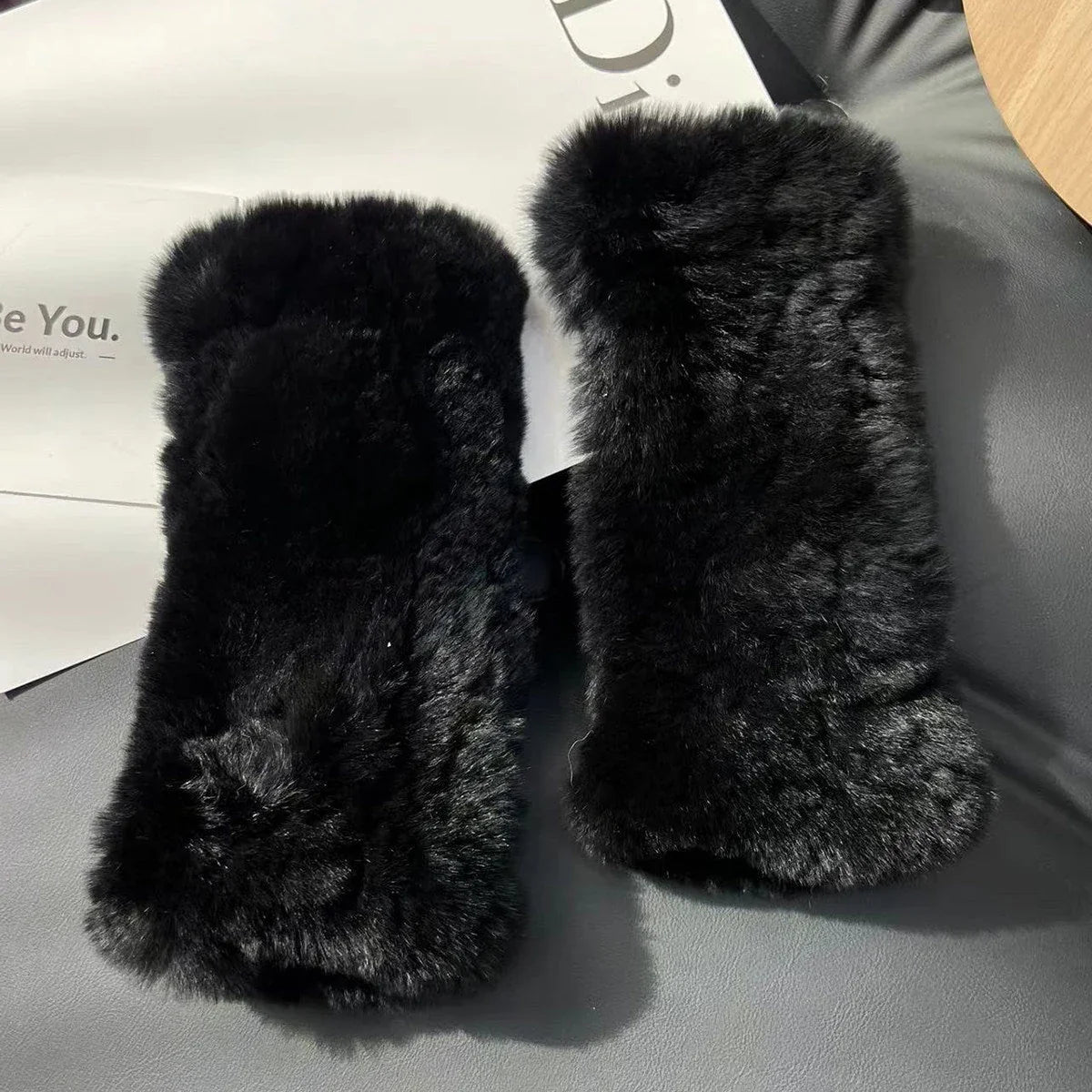 Women's Genuine Rex Rabbit Fur Fingerless Gloves
