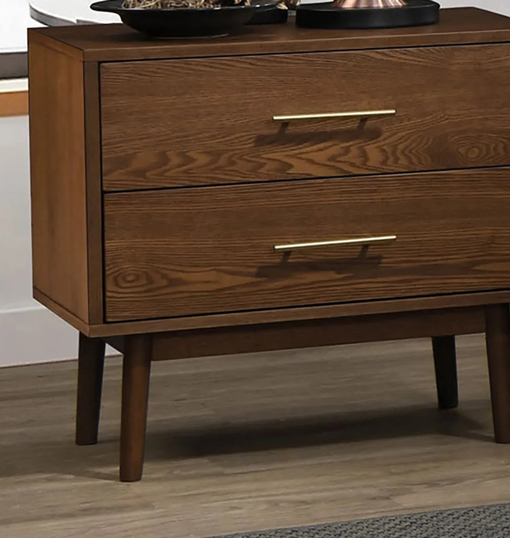 Walnut Color Panel Headboard 3pc Bedroom Set Queen Size Bed 2x Nightstands Wooden Mid-Century Modern Style – view 12