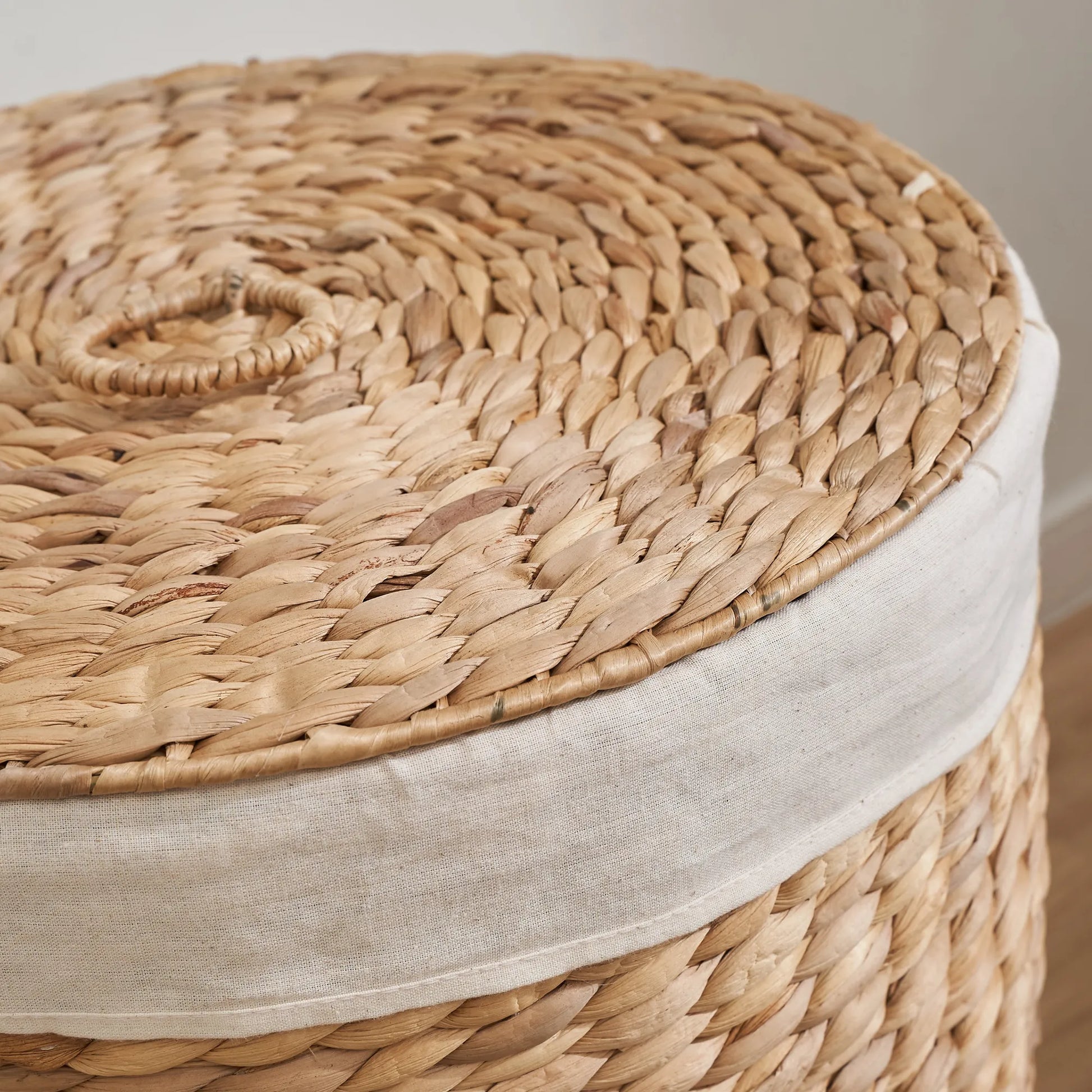 Round Tall Water Hyacinth Woven Wicker Laundry Hamper with Lid - For Clothes, Canvas, Toys and Book Storage with Removable Liner - 15' x 15' x 20'  – view 12