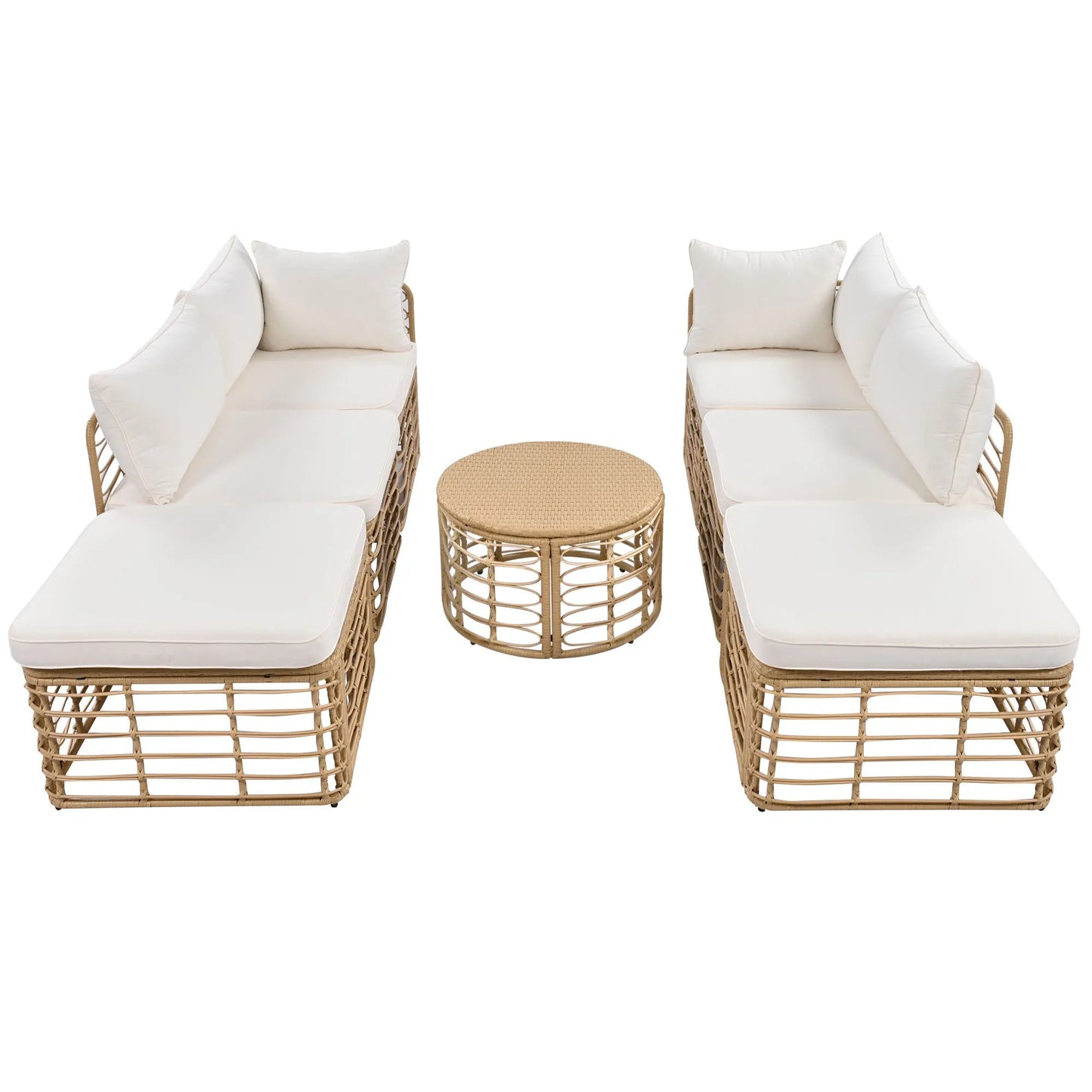 7 Pieces Outdoor Patio Furniture, All-Weather Rattan Sectional Sofa Set with Thick Cushions and Pillows, Freely Combined Conversation Sets for – view 12